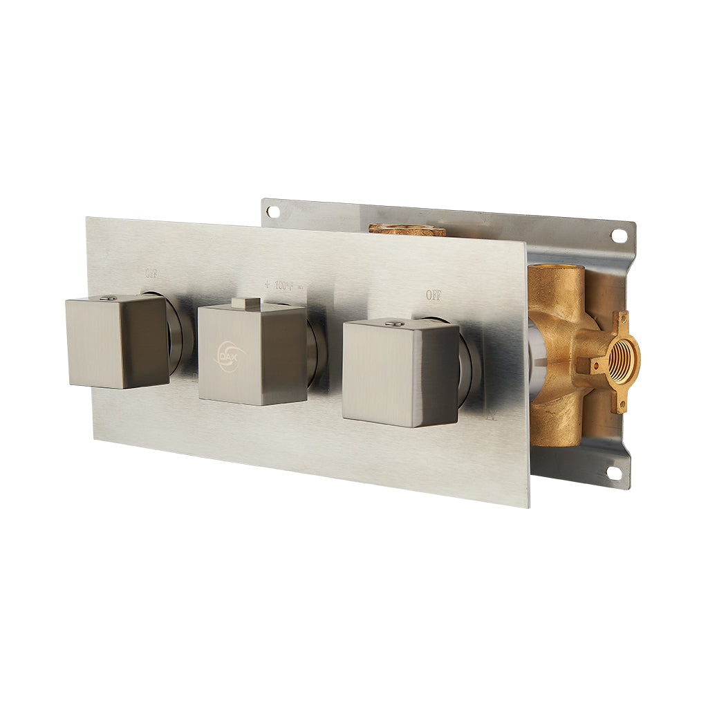 DAX Square Concealed Valve. Thermostatic Mixer with 4 Function Diverter. Brushed Nickel Finish (DAX-1058-SQ-BN)