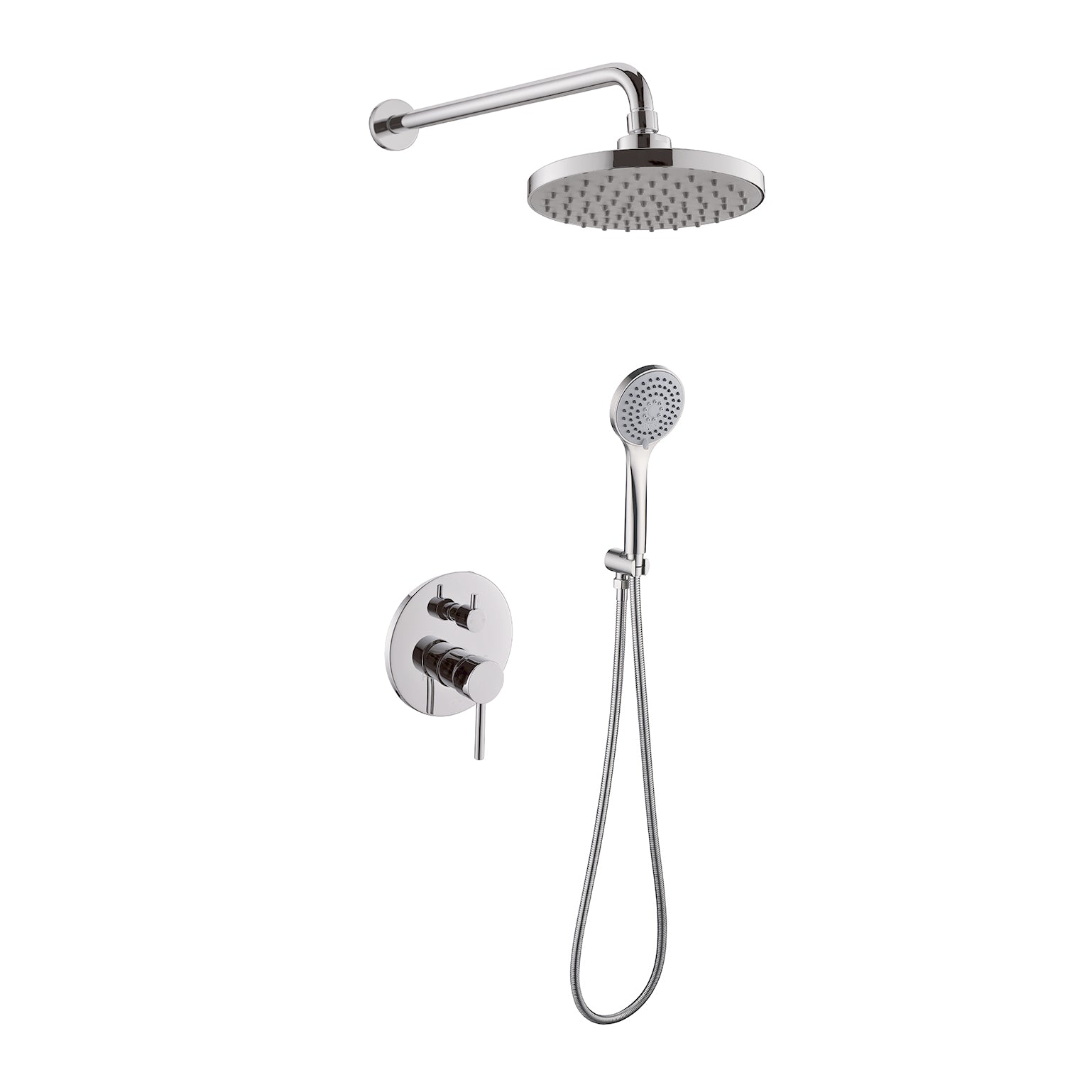 DAX Bathroom Rain Mixer Shower, Round Rainfall Shower Head System with Shower Trim and Hand Shower, Wall Mount, Chrome Finish (DAX-6813-CR)