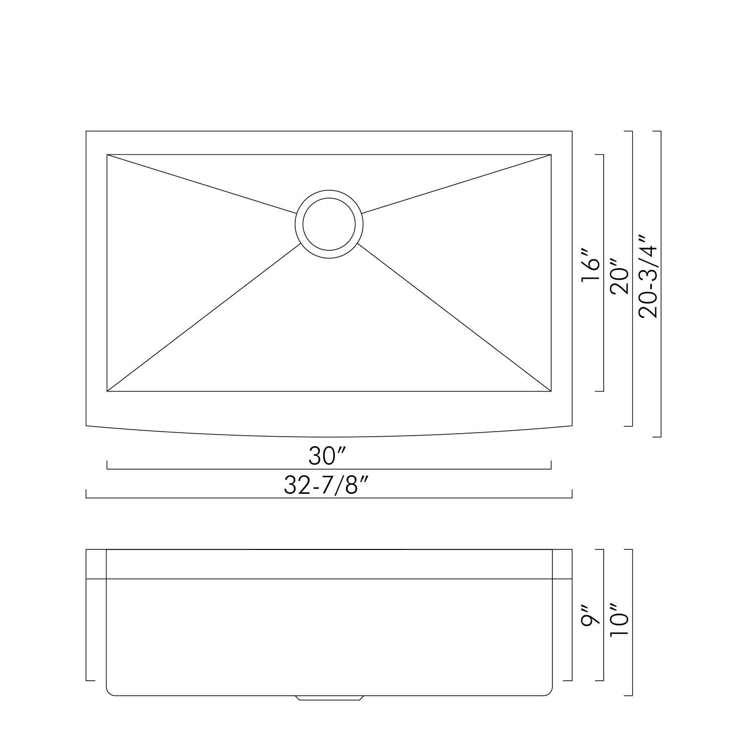 Fregadero de cocina DAX Farmhouse, acero inoxidable calibre 16, acabado cepillado, 32-7/8 x 20 x 10 pulgadas (DAX-SQ-3321)