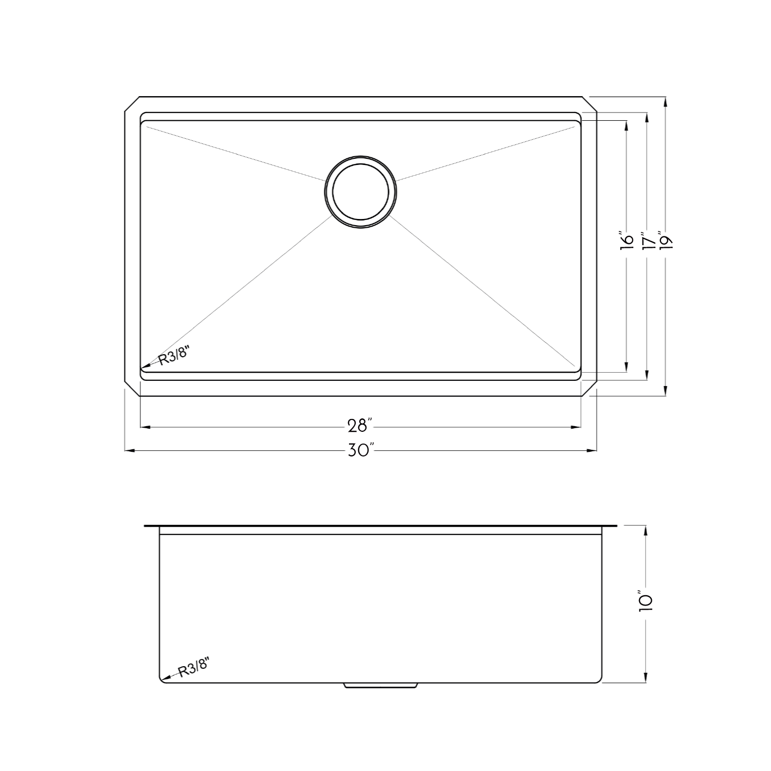 Fregadero de cocina DAX Workstation Undermount Single Bowl - Hecho a mano - Acero inoxidable 304 - Calibre 16 - Accesorios incluidos (DAX-WS3019-R10)