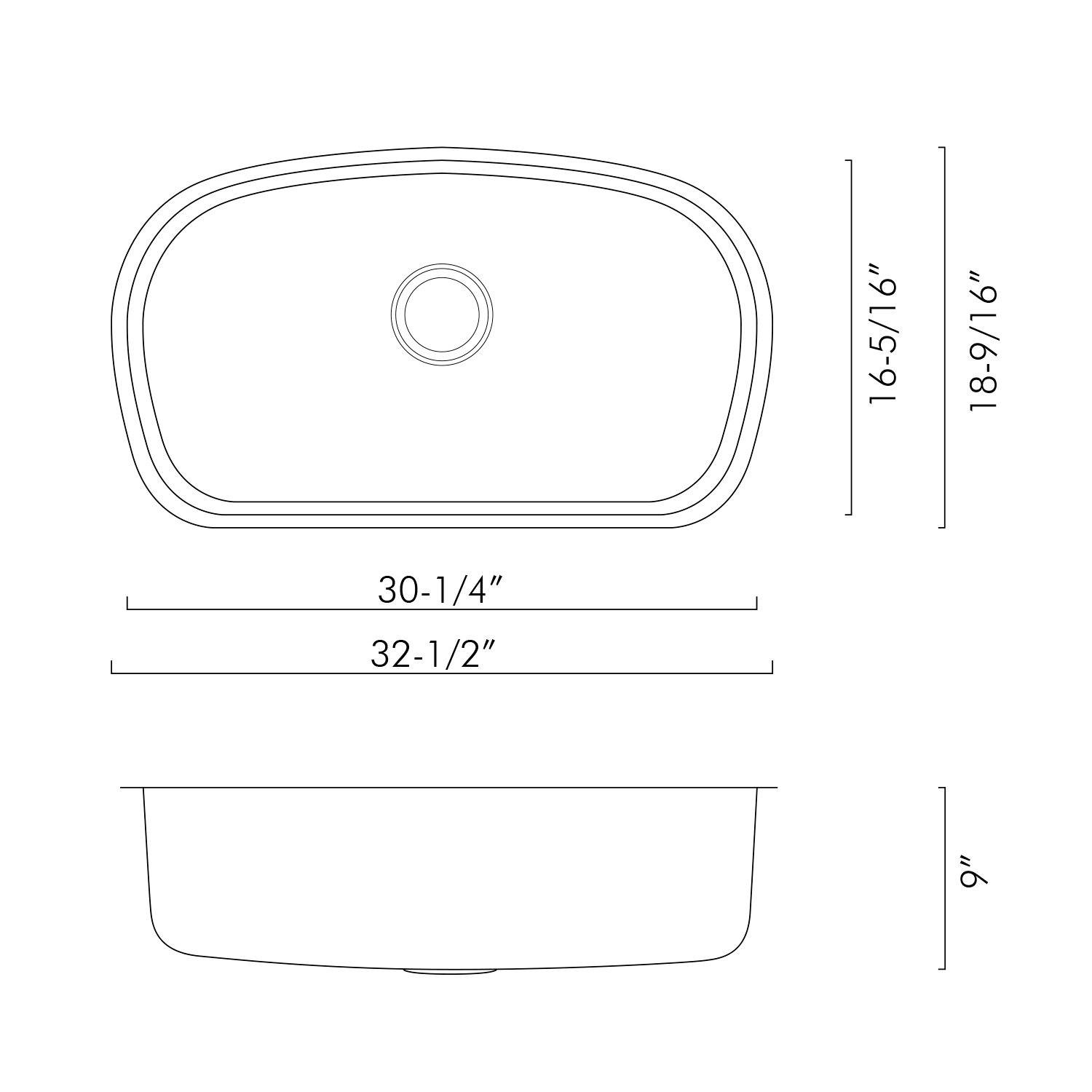 Fregadero de cocina DAX de un solo cuenco, acero inoxidable calibre 18, acabado cepillado, 32-1/2 x 18-9/16 x 9 pulgadas (DAX-3319)