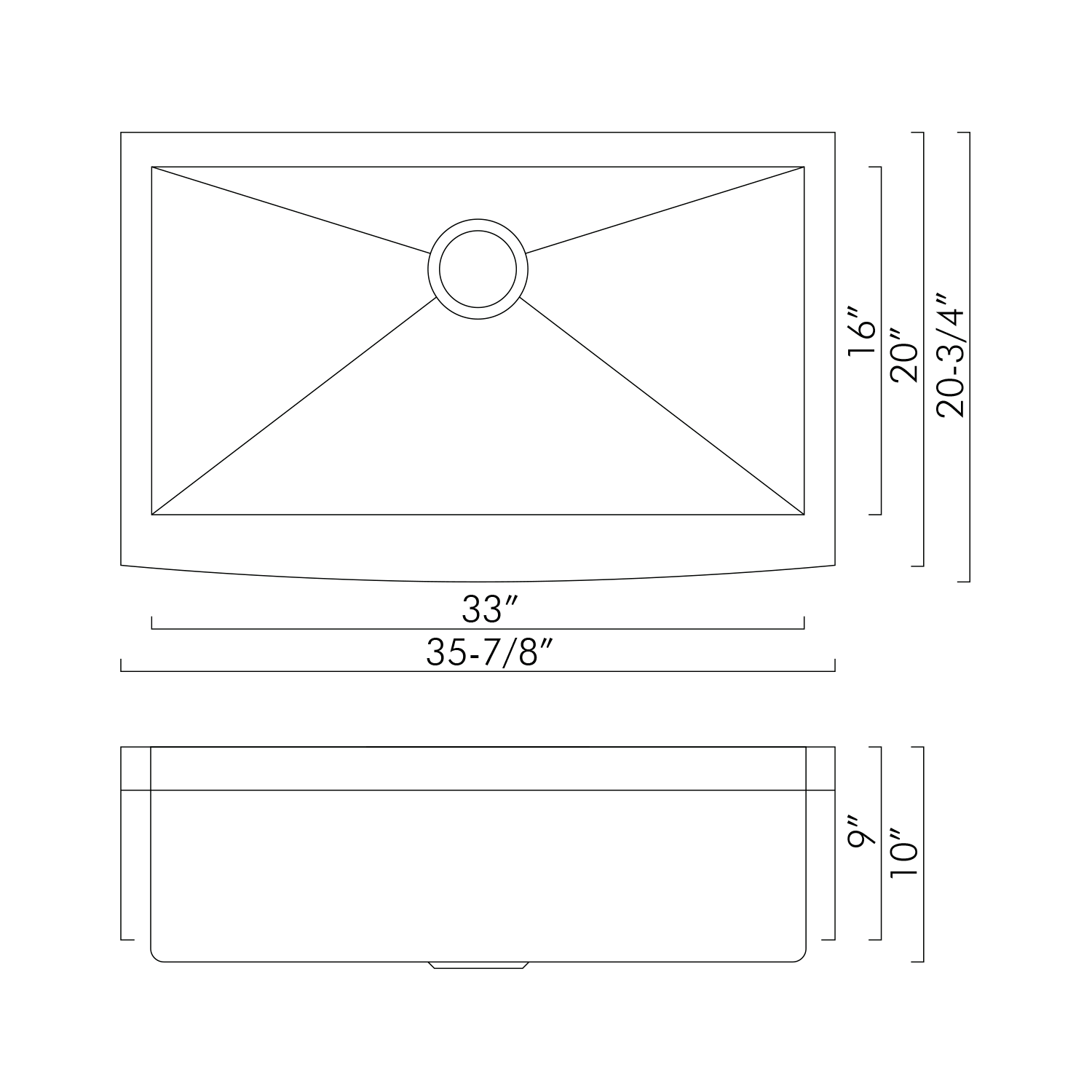 Fregadero de cocina DAX Farmhouse, acero inoxidable calibre 16, acabado cepillado, 35-7/8 x 20 x 10 pulgadas (DAX-SQ-3621)
