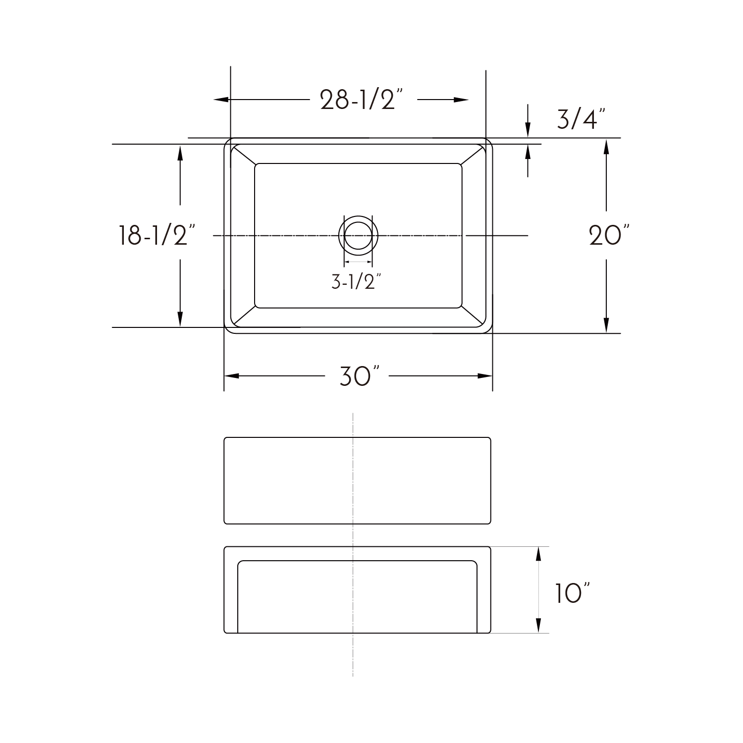 DAX Farmhouse Single Bowl Kitchen Sink, Fine Porcelain, White Finish, 30 x 20 x 10 Inches (DAX-C3020)