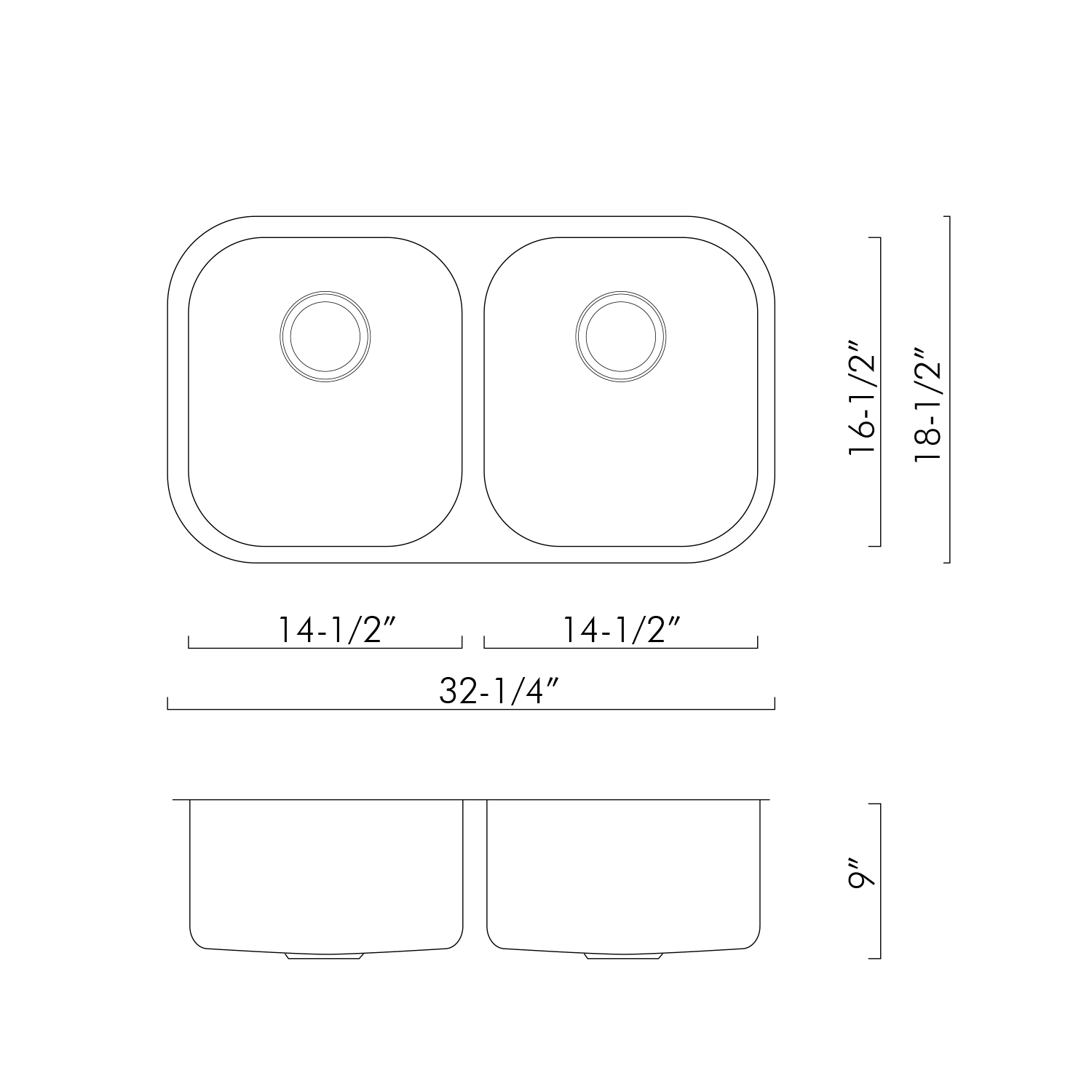 Fregadero de cocina DAX 50/50 de doble cuenco, acero inoxidable de calibre 18, acabado cepillado, 32-1/4 x 18-1/2 x 9 pulgadas (DAX-3118)