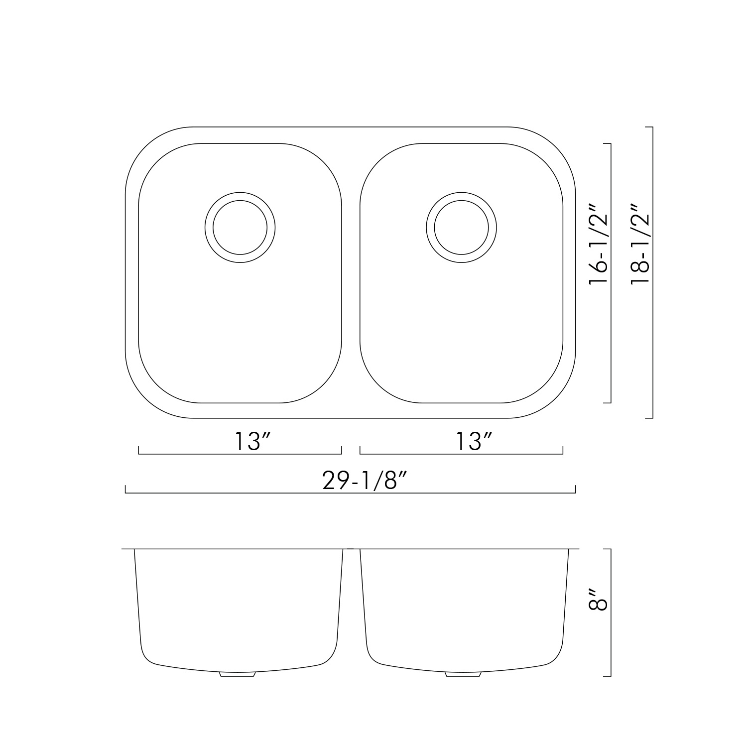 Fregadero de cocina DAX 50/50 de doble cuenco, acero inoxidable de calibre 18, acabado cepillado, 29-1/8 x 18-1/2 x 8 pulgadas (DAX-2918)