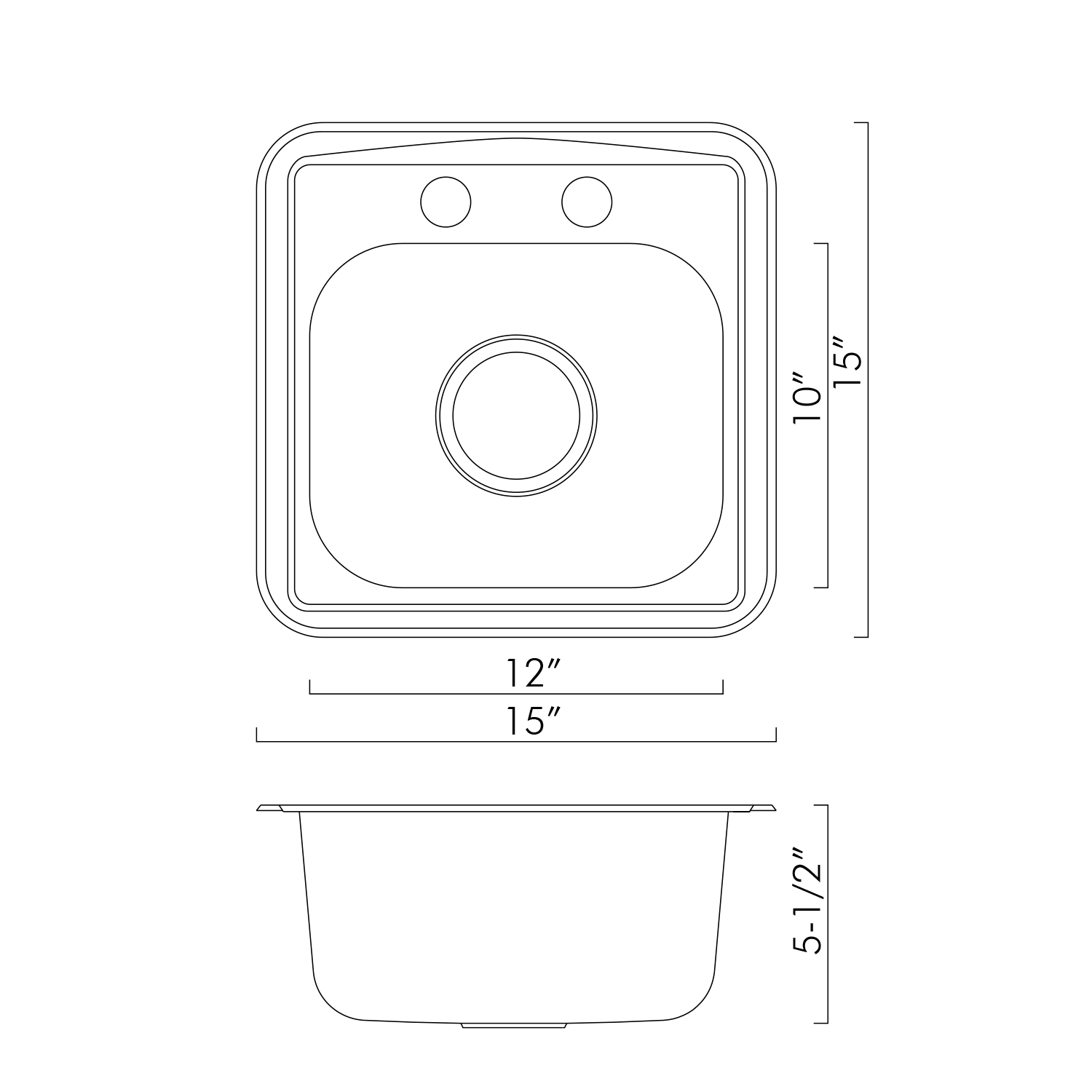 DAX Fregadero de cocina de montaje superior de un solo tazón, acero inoxidable calibre 23, acabado cepillado, 15 x 15 x 5-1/2 pulgadas (DAX-OM-1515)