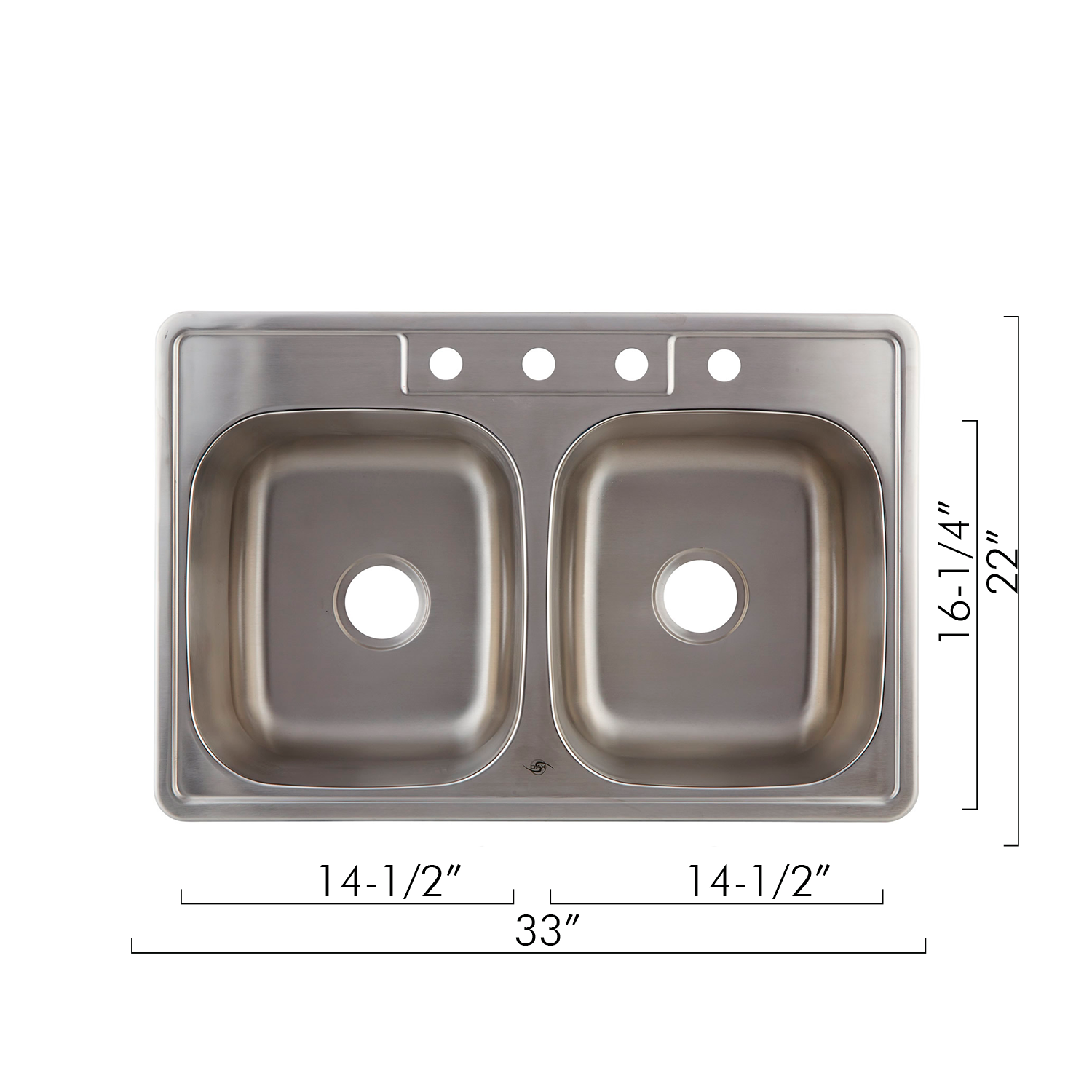 DAX 50/50 Fregadero de cocina de montaje superior de doble tazón, acero inoxidable calibre 20, acabado cepillado, 33 x 22 x 9 pulgadas (DAX-OM-3322)