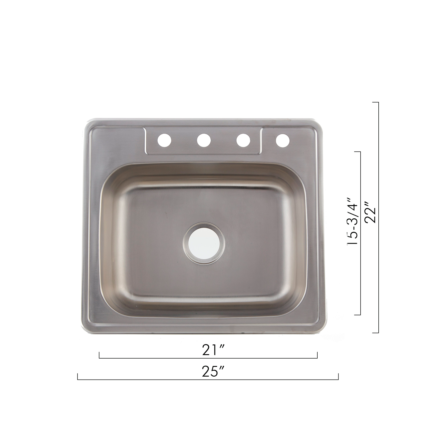 DAX Single Bowl Top Mount Kitchen Sink, 20 Gauge Stainless Steel, Brushed Finish , 25 x 22 x 8 Inches (DAX-OM-2522)