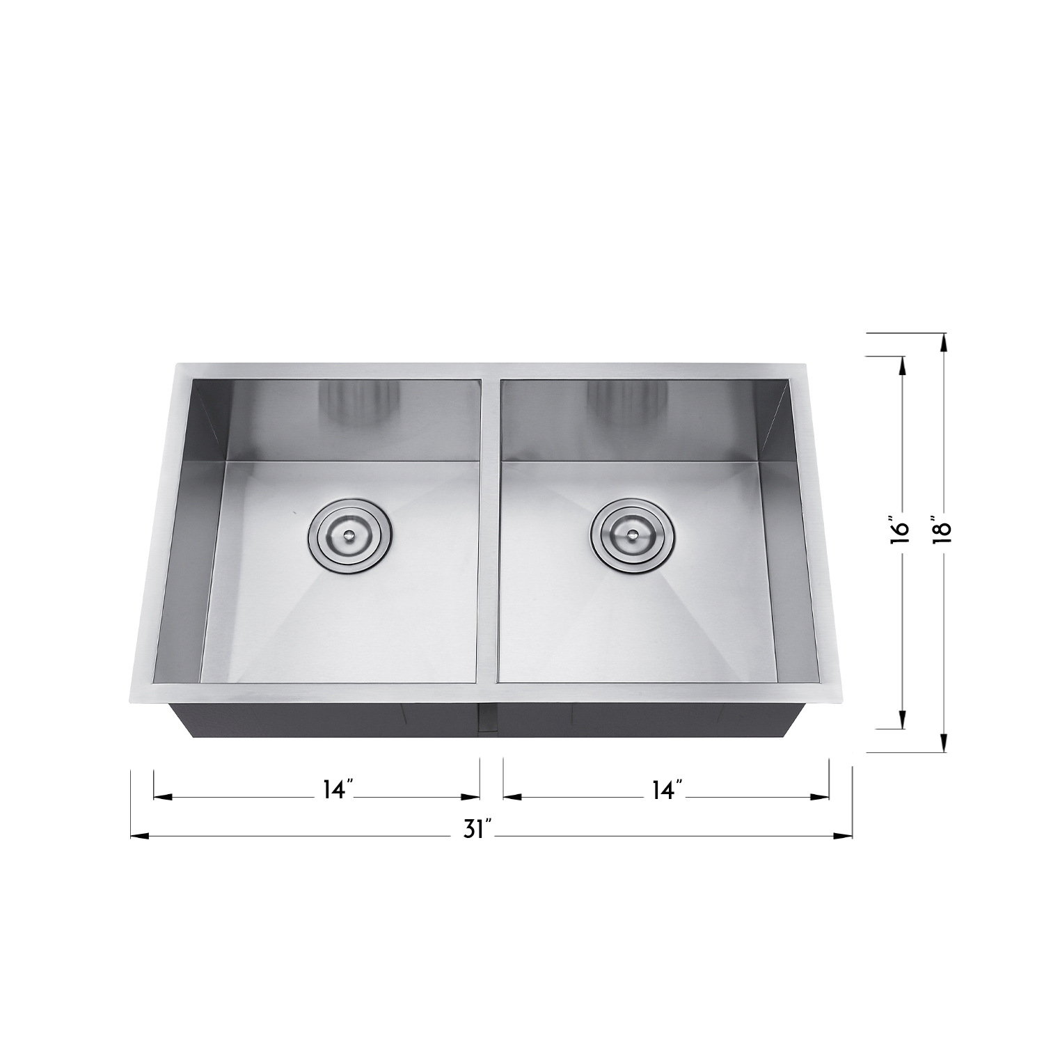 Fregadero de cocina bajo cubierta DAX hecho a mano 50/50 de doble cubeta. calibre 18 31" x 18" (DAX-SQ-3118A-X)