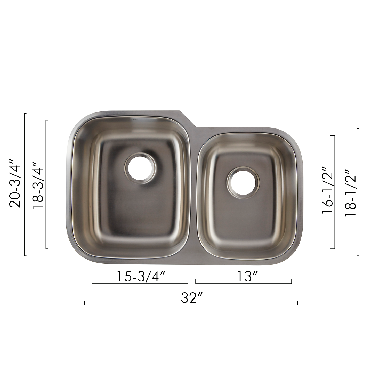 DAX 60/40 Fregadero de cocina de dos tazones bajo cubierta, acero inoxidable calibre 18, acabado cepillado, 32 x 24-3/4 x 9 pulgadas (DAX-3120L)