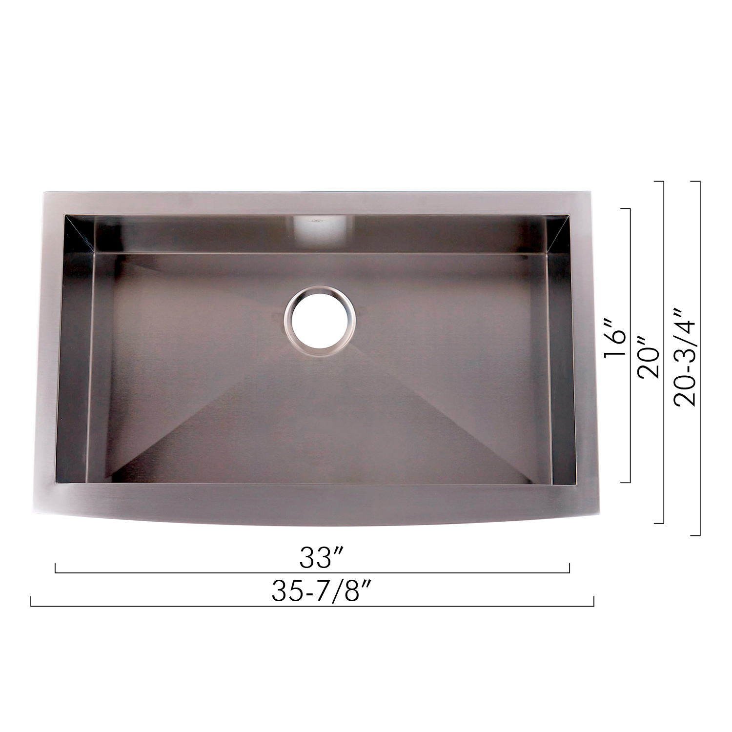 Fregadero de cocina DAX Farmhouse, acero inoxidable calibre 16, acabado cepillado, 35-7/8 x 20 x 10 pulgadas (DAX-SQ-3621)