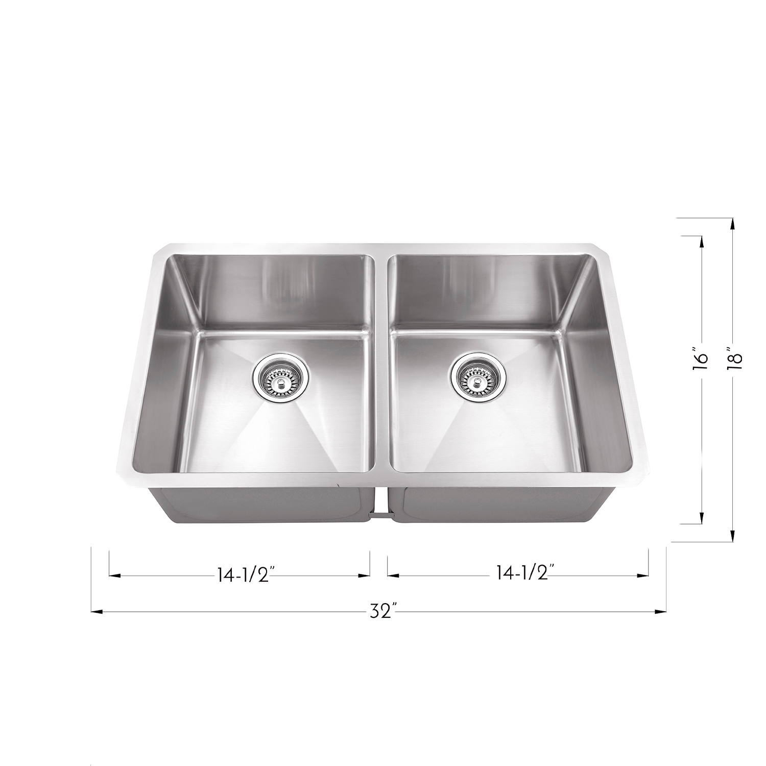 DAX Double bowl Undermount kitchen sink. R10. 32" x 18" (DAX-T3218-R10)