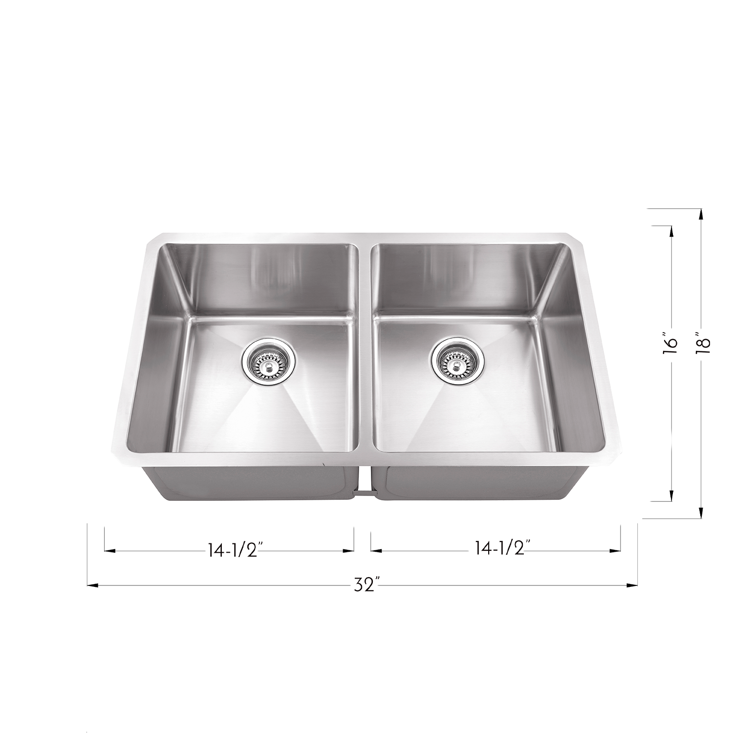 Fregadero de cocina bajo encimera de dos senos DAX. R10. 32" x 18" (DAX-T3218-R10)
