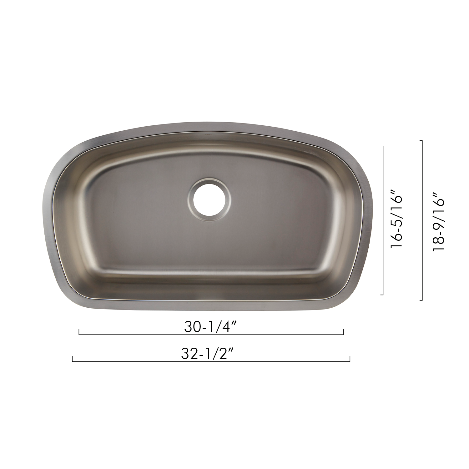 Fregadero de cocina DAX de un solo cuenco, acero inoxidable calibre 18, acabado cepillado, 32-1/2 x 18-9/16 x 9 pulgadas (DAX-3319)