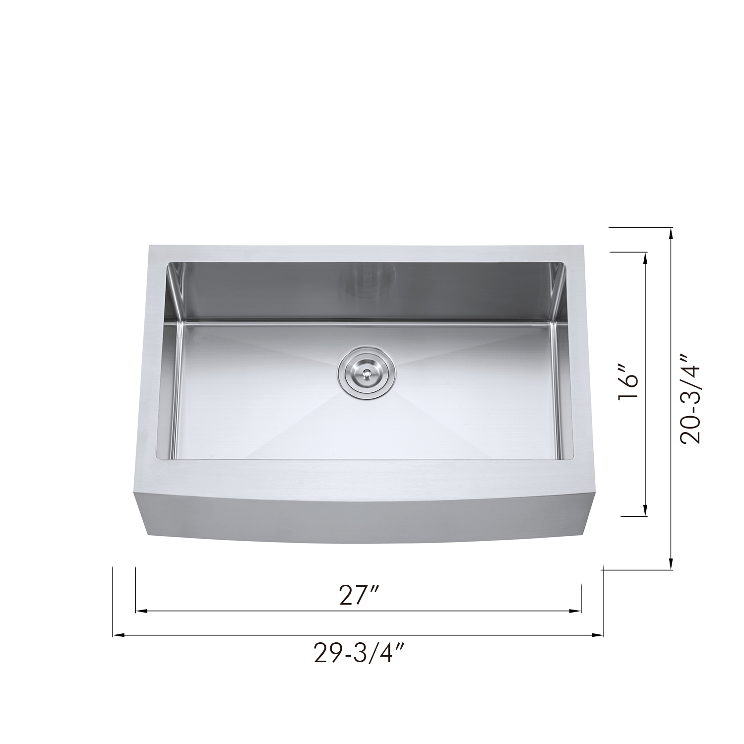 DAX Farmhouse Single Bowl Kitchen Sink, 18 Gauge Stainless Steel, Brushed Finish, 30 x 21 x 10 Inches (KA-3021R10)