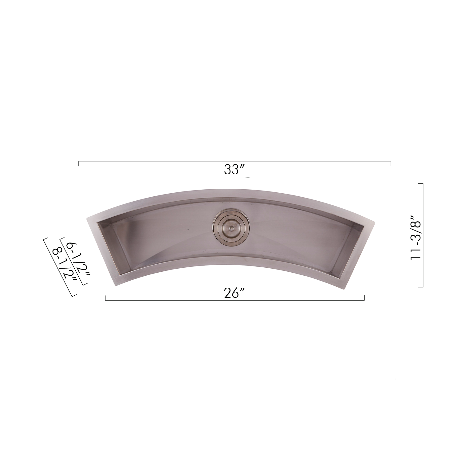DAX Handmade Undermount Bar Sink, 16 Gauge Stainless Steel, Brushed Finish, 33 x 8-1/2 x 6 Inches (DAX-SQ-3312-C)