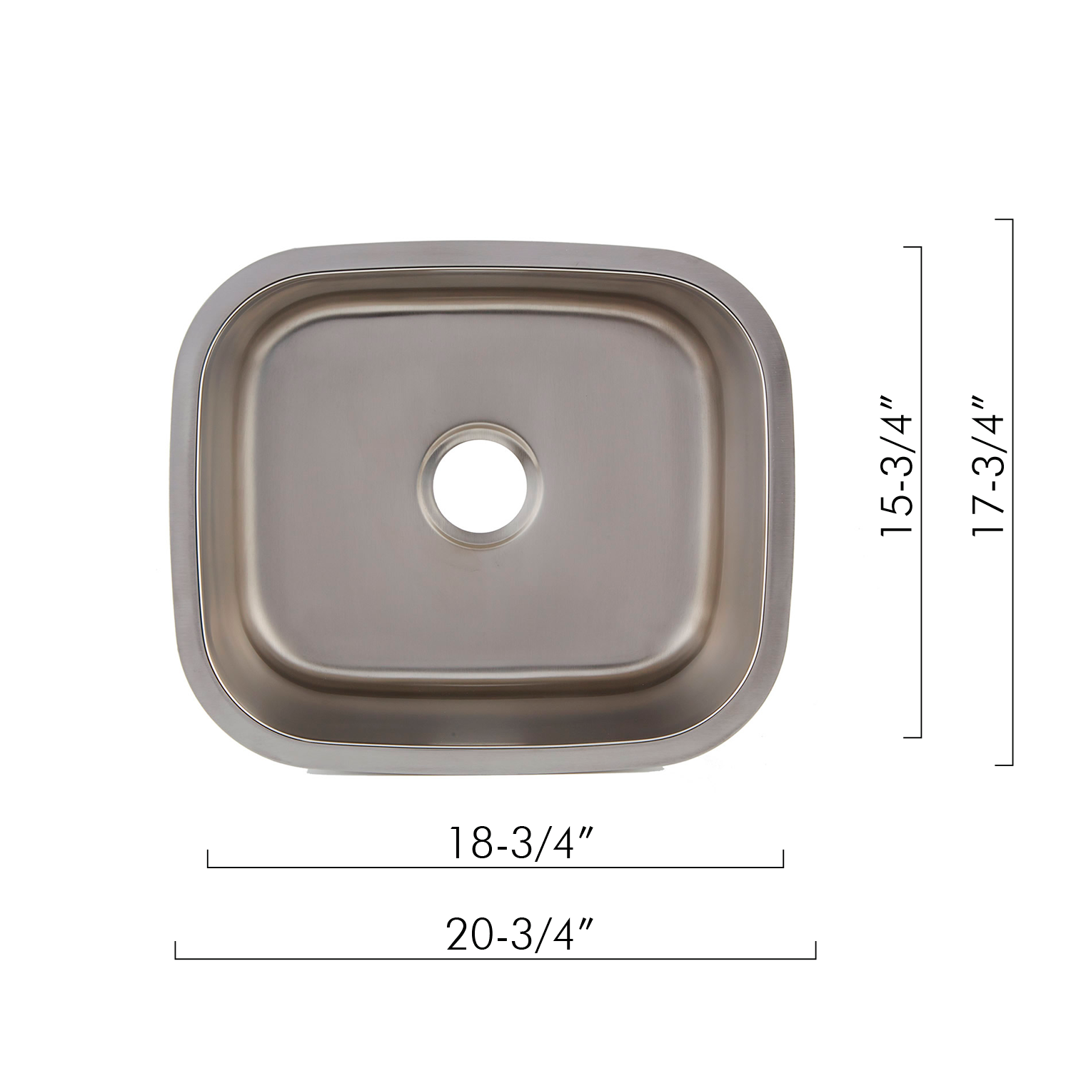 Fregadero de cocina DAX de un solo cuenco, acero inoxidable calibre 18, acabado cepillado, 20-3/4 x 17-3/4 x 9 (DAX-1720)