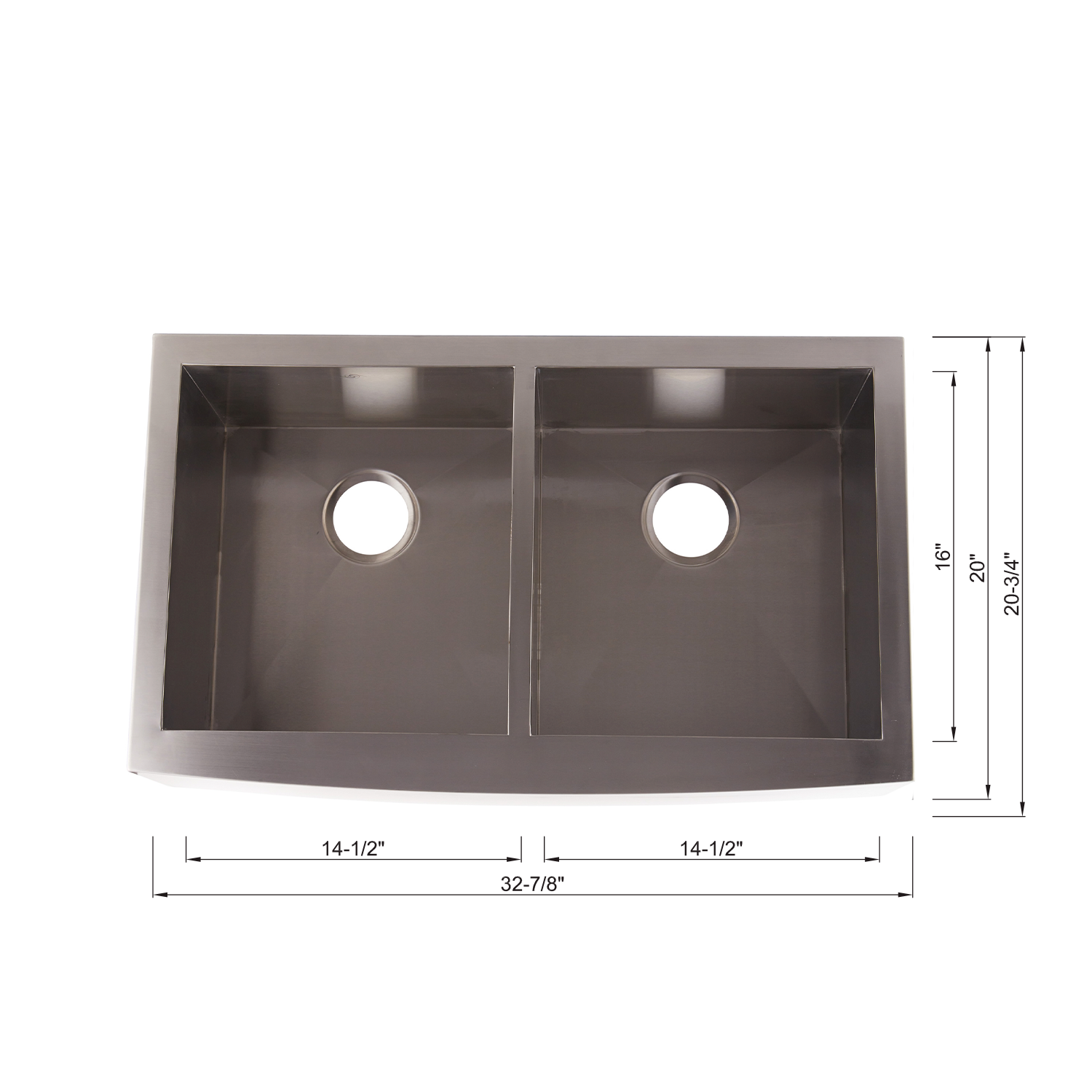 DAX Farmhouse 50/50 Double Bowl Kitchen Sink, 16 Gauge Stainless Steel, Brushed Finish, 33 x 20 x 10 Inches (DAX-SQ-3320F)