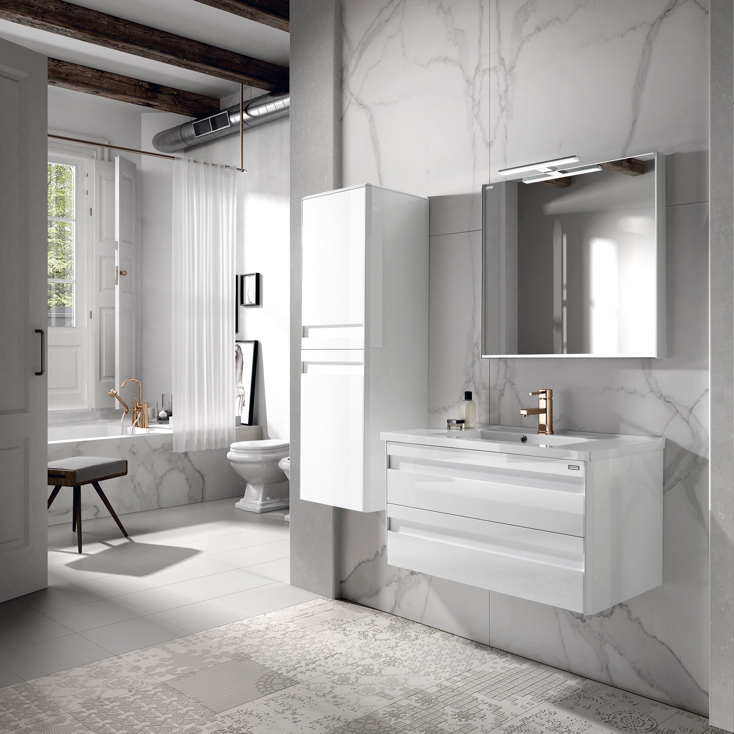 Gabinete Lateral 16" Alto, Montaje a Pared, 2 Puertas con Cierre Suave y Apertura a la Izquierda, Blanco, Serie Barcelona de VALENZUELA