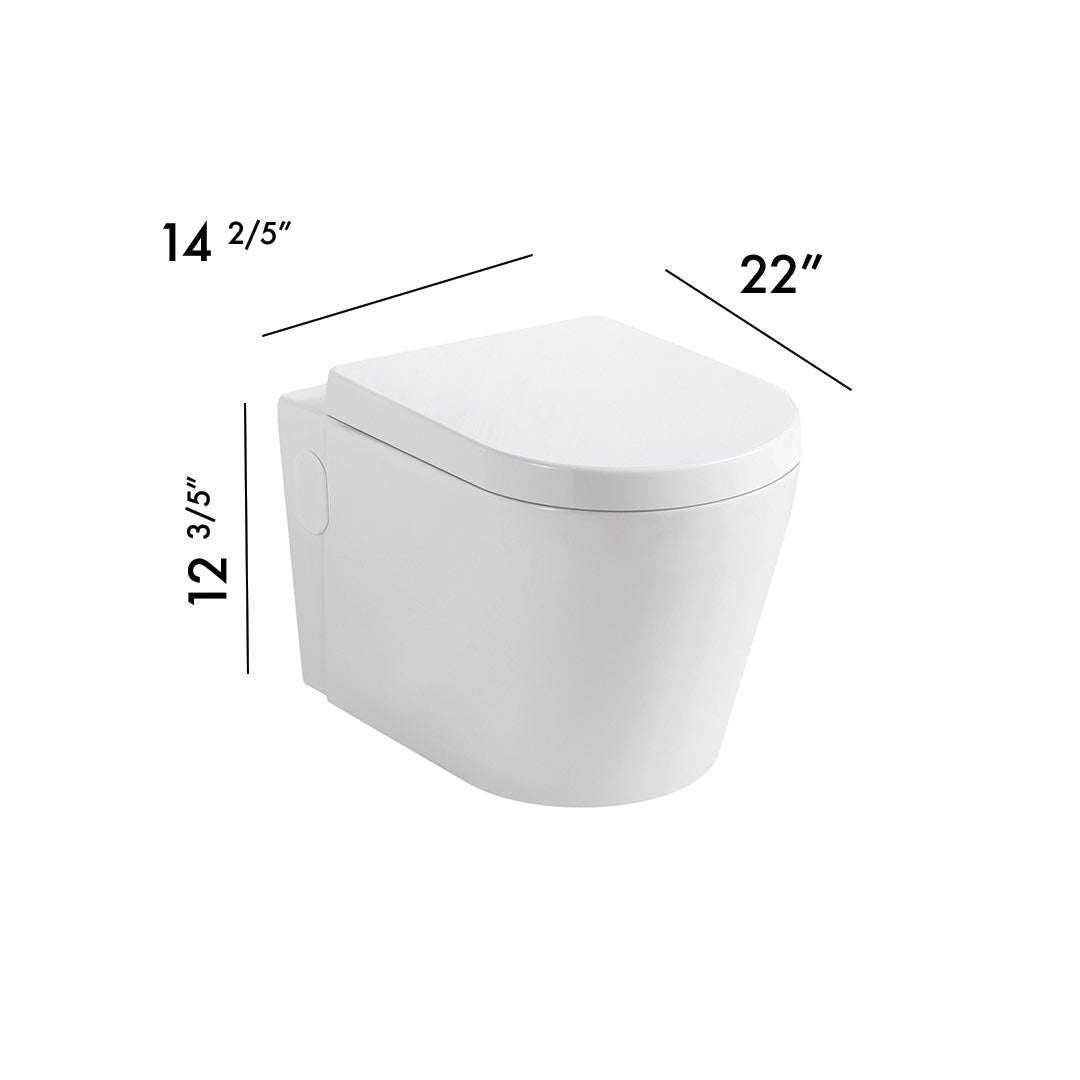 DAX One Piece Modern Oval Toilet, Wall Mount with Soft Closing Seat and Dual Flush High-Efficiency, Ceramic, White Gloss Finish, Height 12-3/5 Inches (BSN-CL11025-17)