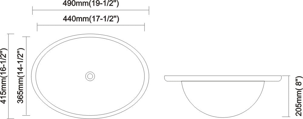 DAX Ceramic Oval Single Bowl Undermount Bathroom Sink, White Finish, 19-1/2 x 16 x 8 Inches (BSN-200)