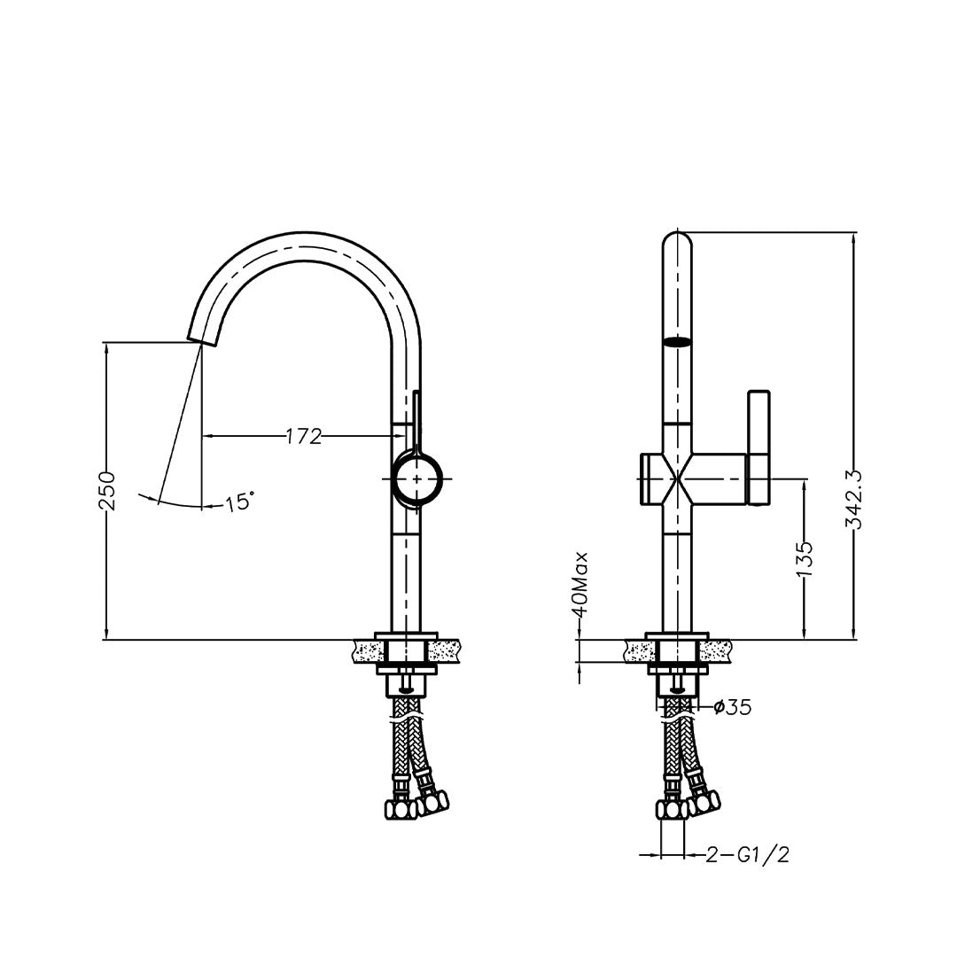 DAX Portofino Single Handle Vessel Bathroom Faucet - Matt Black Finish (DAX-4341B-BL)