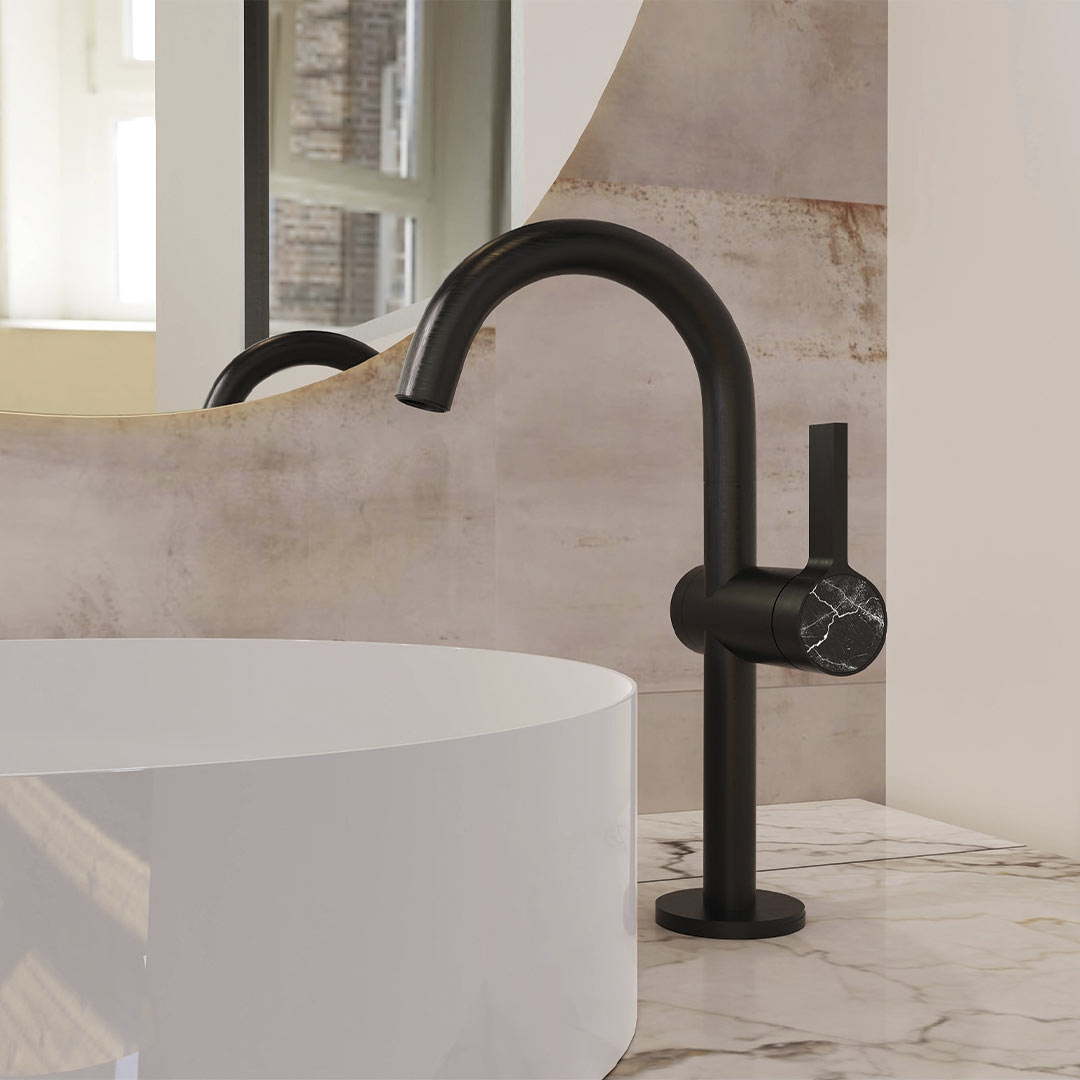 DAX Portofino Single Handle Vessel Bathroom Faucet - Matt Black Finish (DAX-4341B-BL)