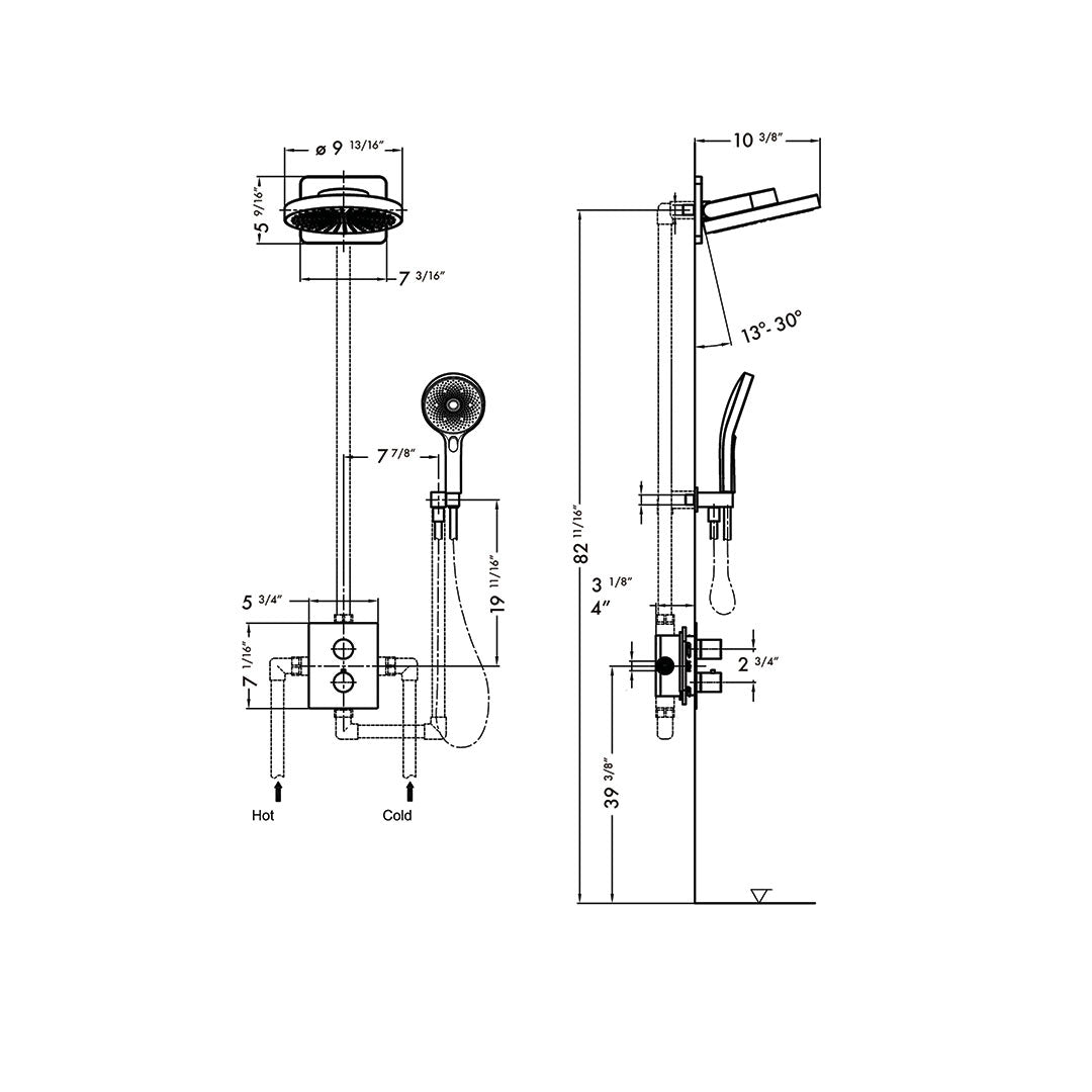 DAX Capri Shower System with Hand Shower - Brush Gold Finish (DAX-8330-BG)