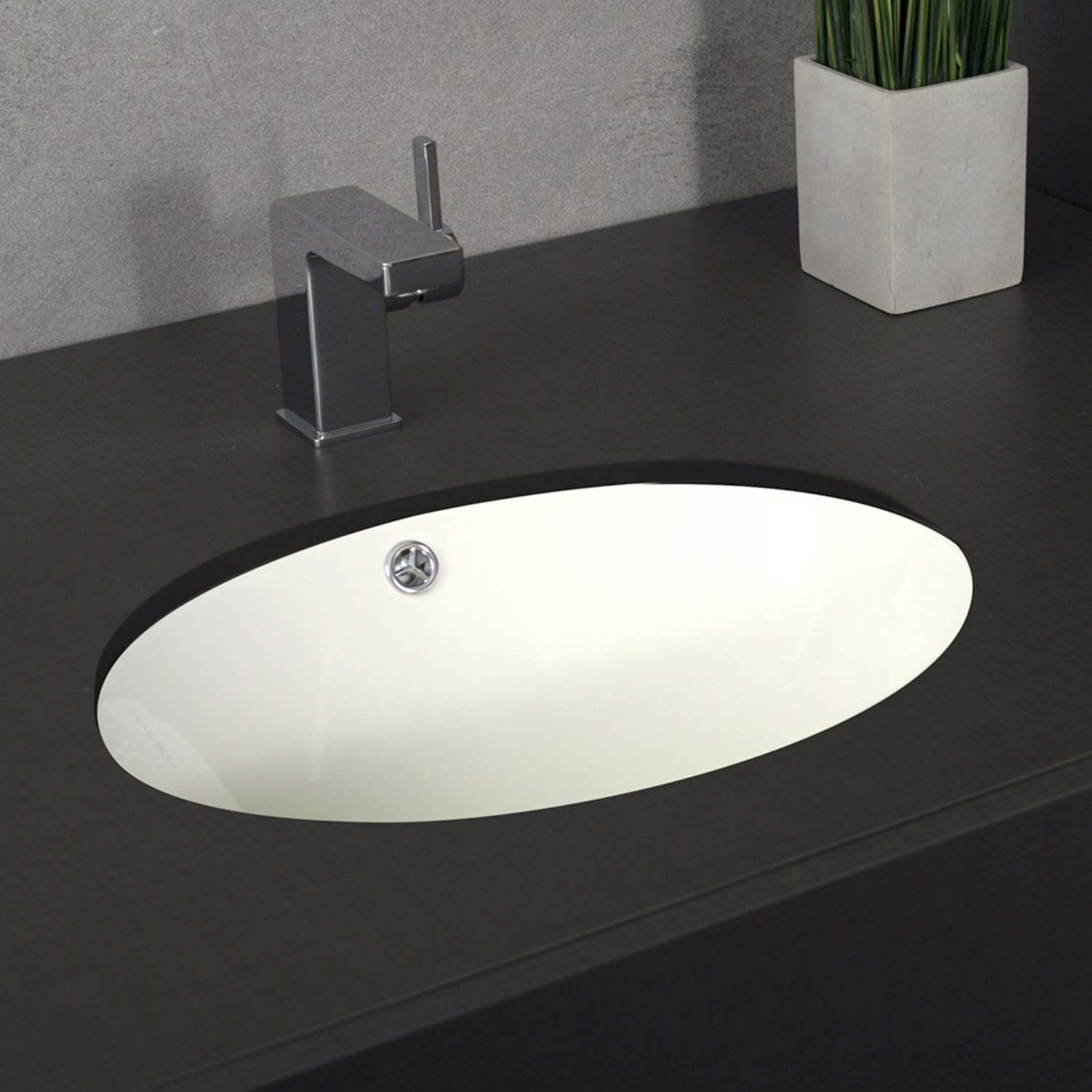 DAX Ceramic Oval Single Bowl Undermount Bathroom Sink, White Finish, 19-1/2 x 16 x 8 Inches (BSN-200)