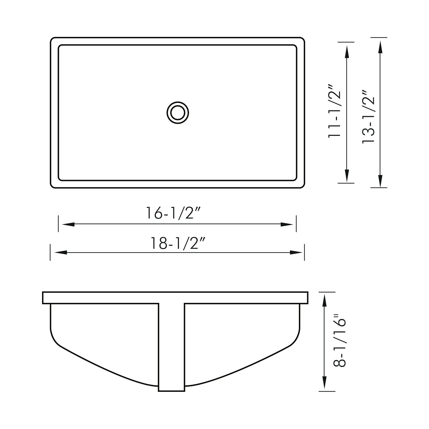 DAX Ceramic Square Single Bowl Undermount Bathroom Sink, White Finish, 18-1/2 x 13-1/2 x 8-1/16 Inches (BSN-202C-W)