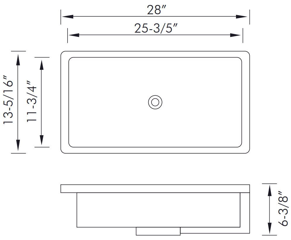 DAX Rectangle Single Bowl Undermount Bathroom Sink, Porcelain, White Finish,  28 x 13-5/16 x 6-3/8 Inches (BSN-2814)