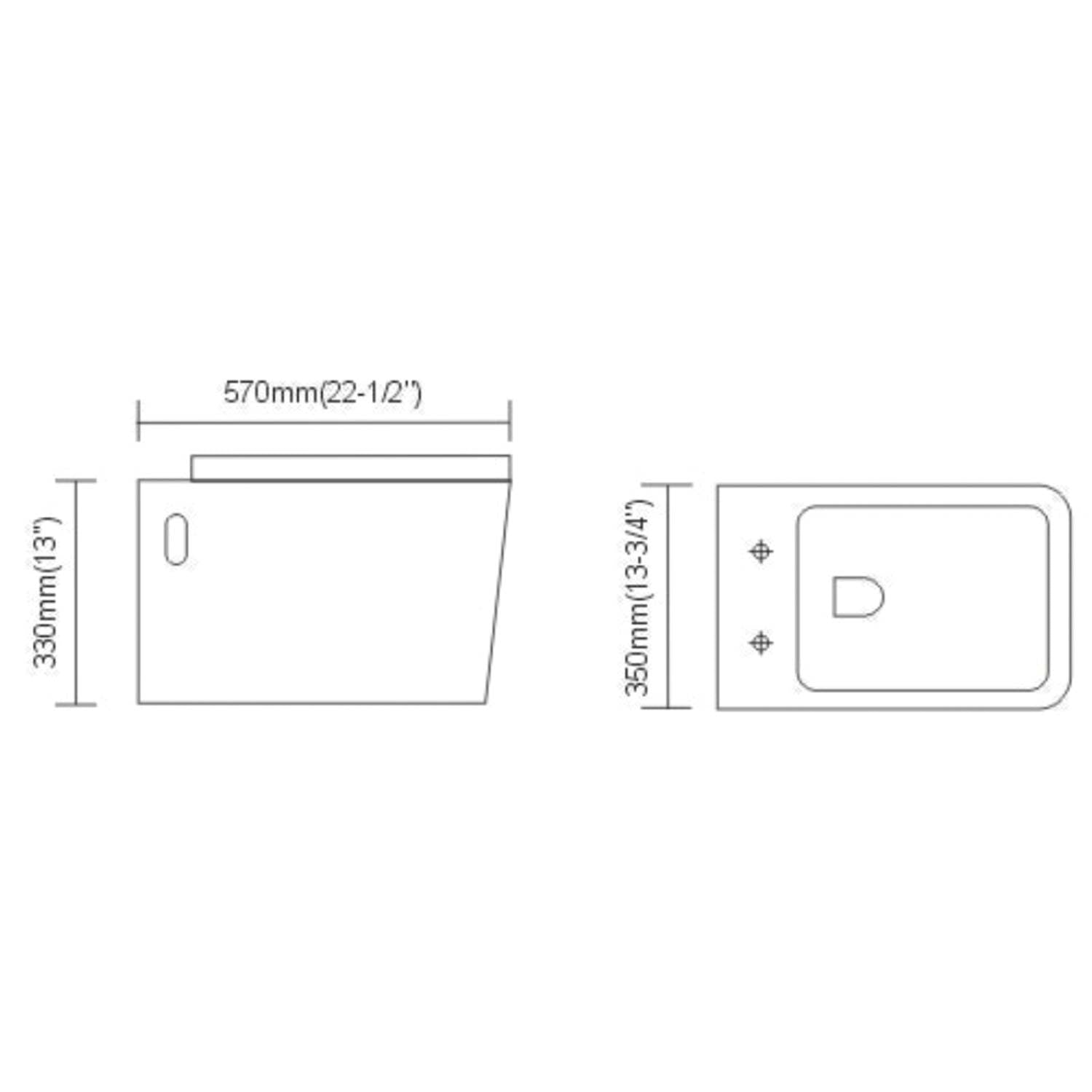 DAX One Piece Modern Square Toilet, Wall Mount with Soft Closing Seat and Dual Flush High-Efficiency, Ceramic, White Finish, Height 13 Inches (BSN-CL11002A-17)