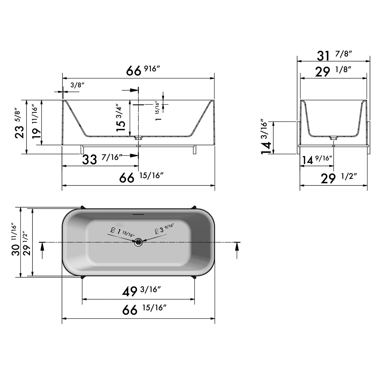 DAX AURA collection bathtub matte finish 67" x 32"