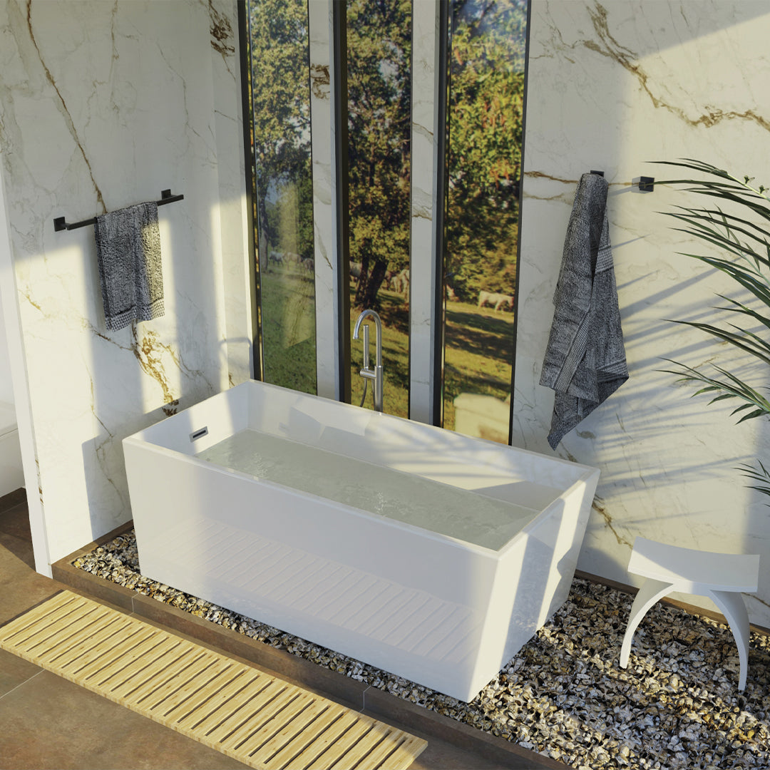 DAX Rectangle Freestanding Acrylic Bathtub Glossy White - 66" x 32" (BT-9029)