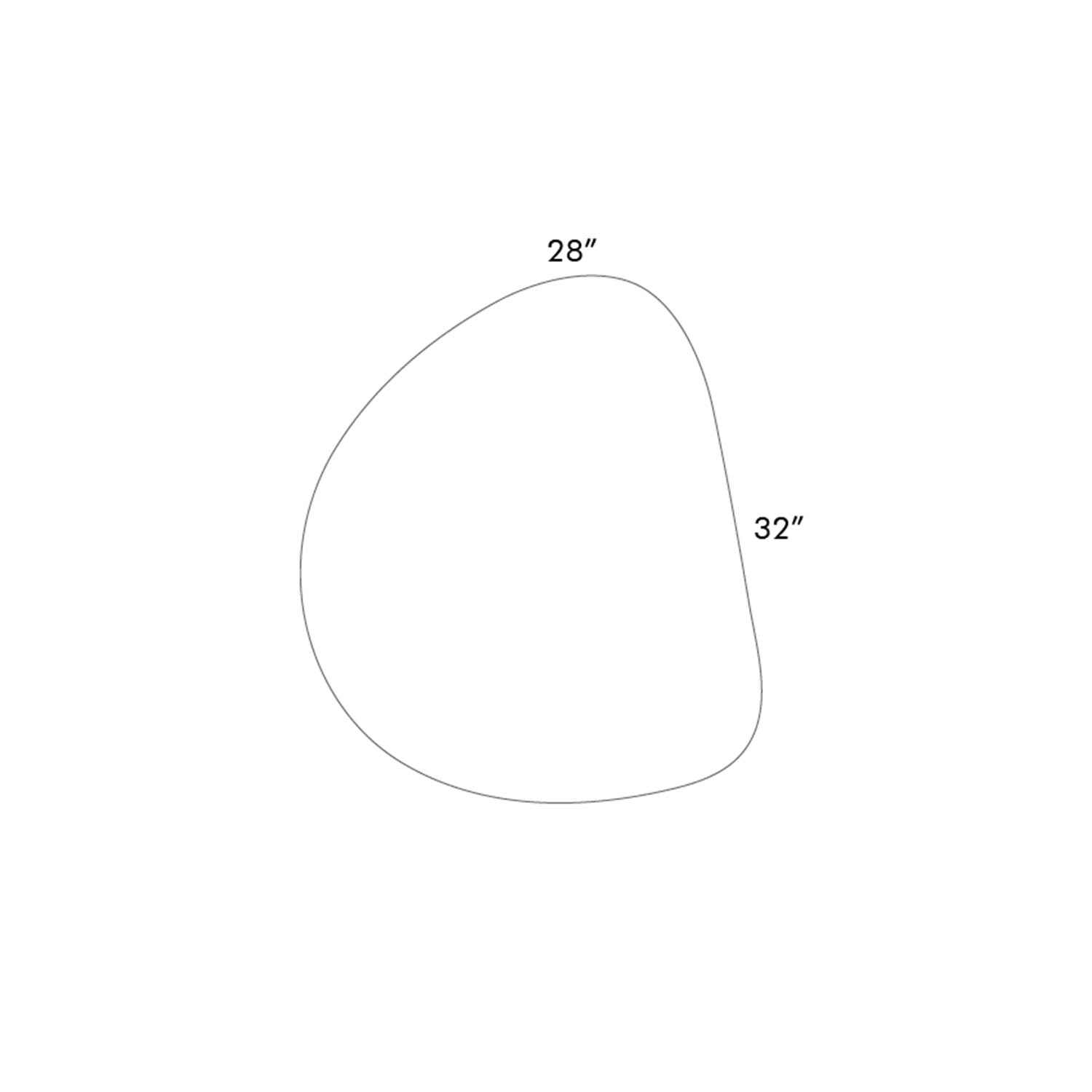 Outline of a shape with measurements 28" and 32" on a white background
