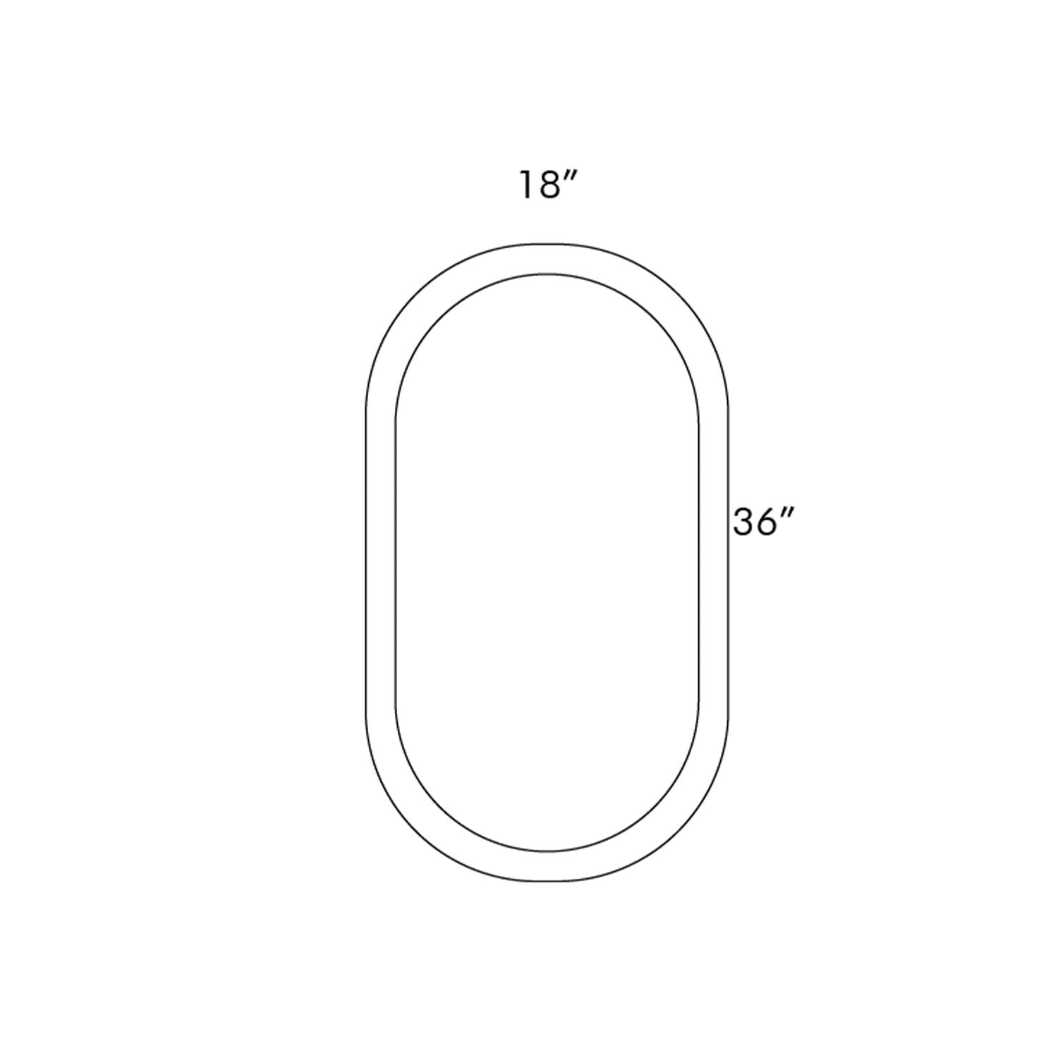 Outline of a rectangular object with dimensions 18" and 36" on a white background