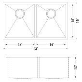 DAX Double Bowl Undermount 50/50  Kitchen Sink, 16 Gauge Stainless Steel, Brushed Finish , 31 x 18 x 10 Inches (DAX-SQ-3118A)