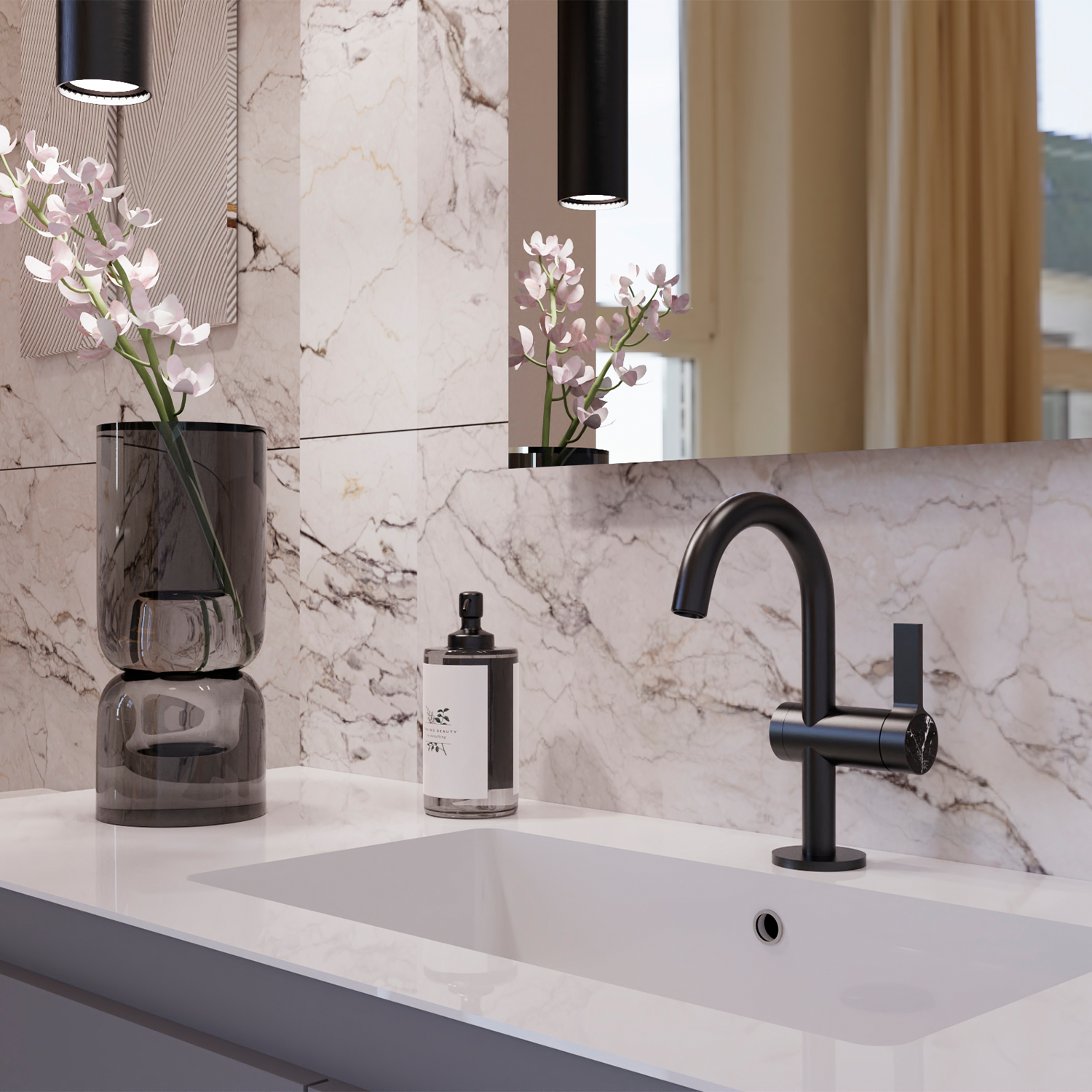 DAX Portofino Single Handle Bathroom Faucet - Matt Black Finish (DAX-4341A-BL)