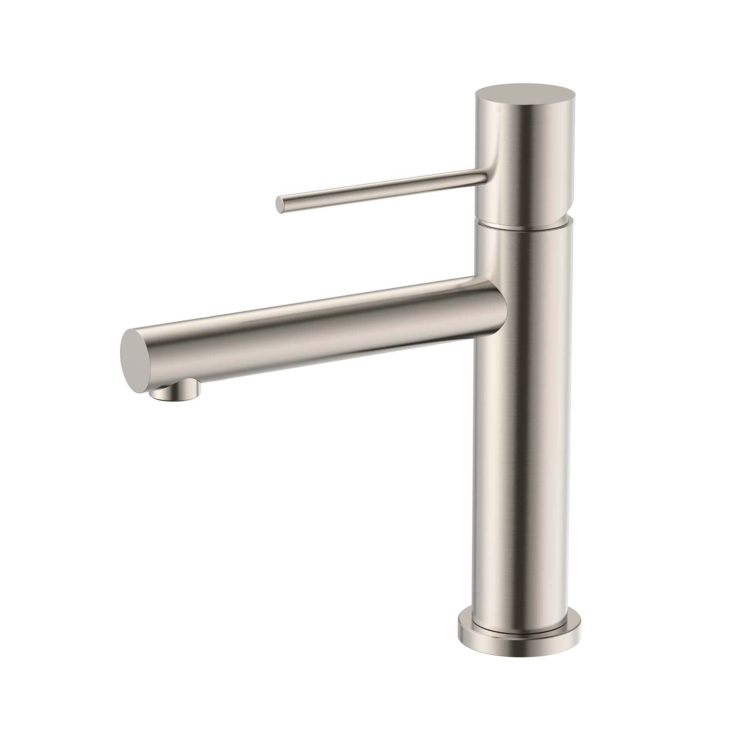 Stainless steel kitchen faucet on a white background