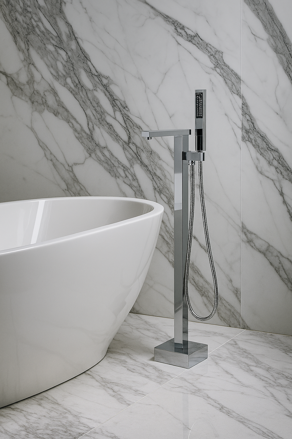 DAX Freestanding Tub Filler with Hand Shower and Square Spout Chrome Finish (DAX-8833-CR)
