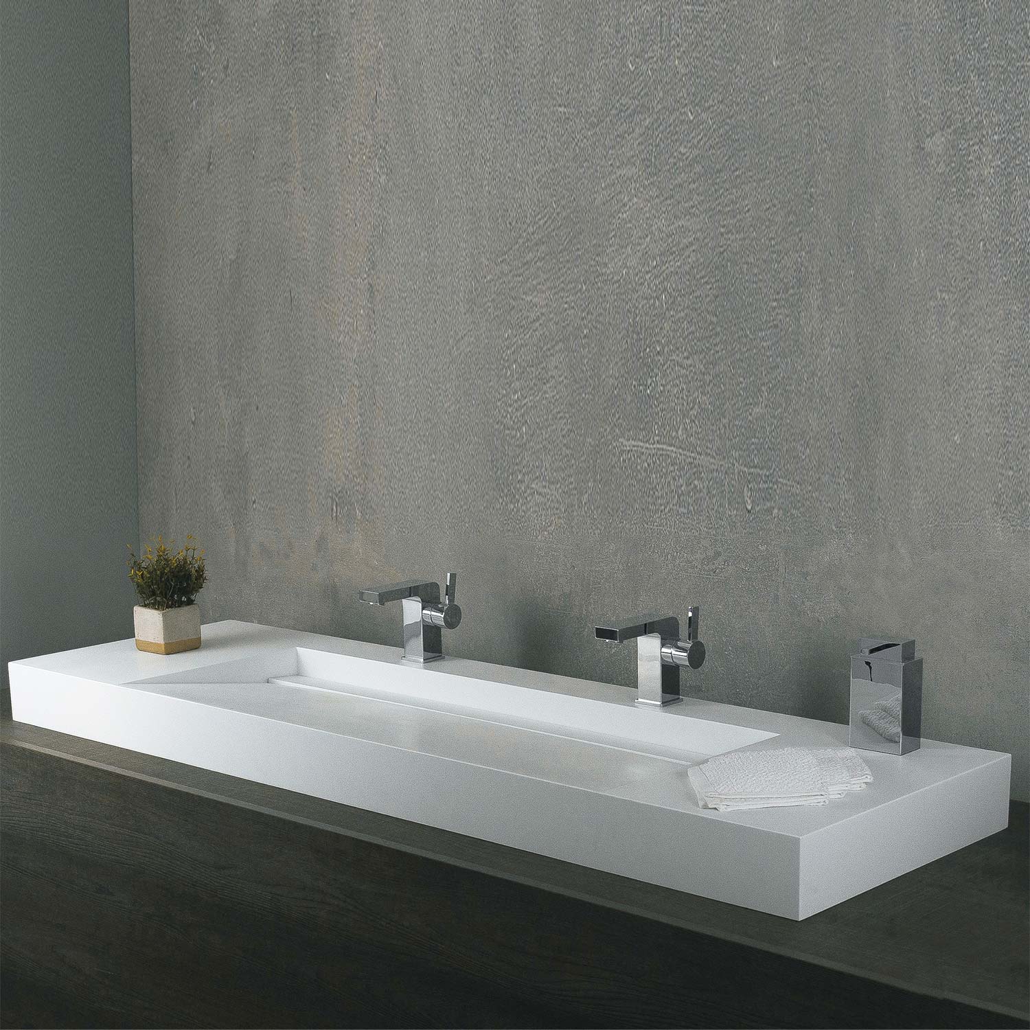 DAX Solid Surface Rectangle Top Mount Bathroom Sink, White Matte Finish, 62-4/5 x 18-7/8 x 4 Inches (DAX-AB-1371)