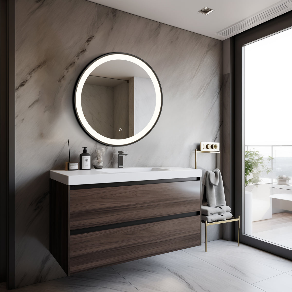 DAX Furore Round Bathroom LED Mirror Black Frame with Defogger - DAX ...