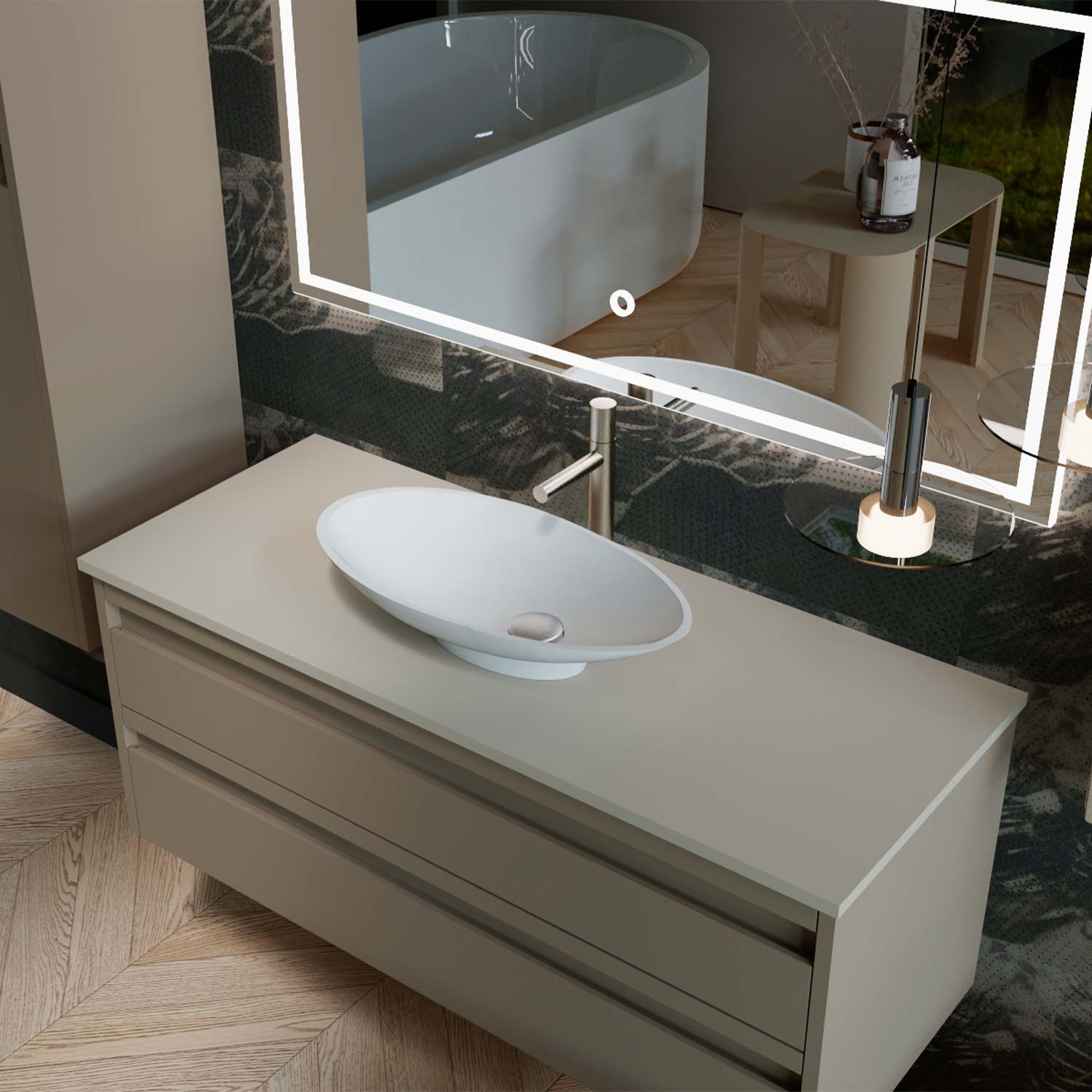 DAX Grace Solid Surface Oval Vessel Basin (20" x 10")