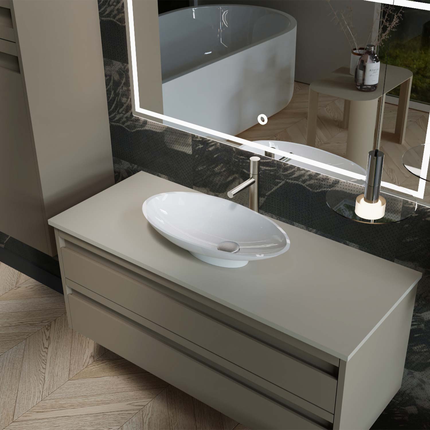 DAX Grace Solid Surface Oval Vessel Basin (20" x 10")
