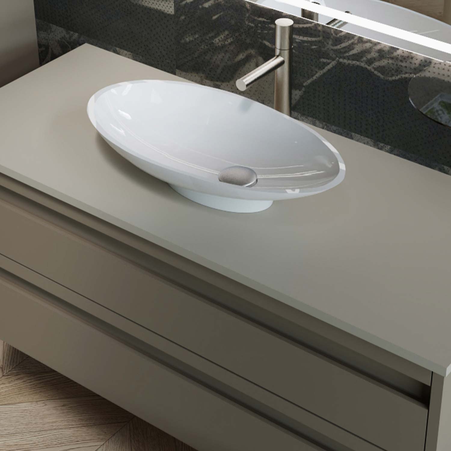 DAX Grace Solid Surface Oval Vessel Basin (20" x 10")