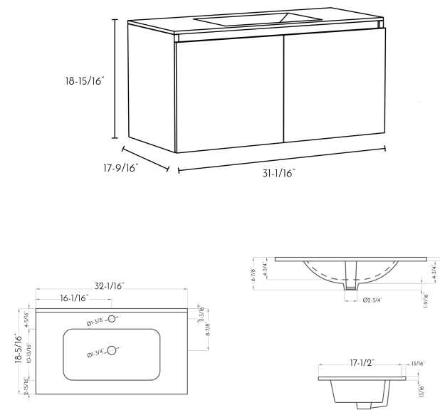 Malibu Bathroom Vanity Cabinet with Ceramic Basin Included