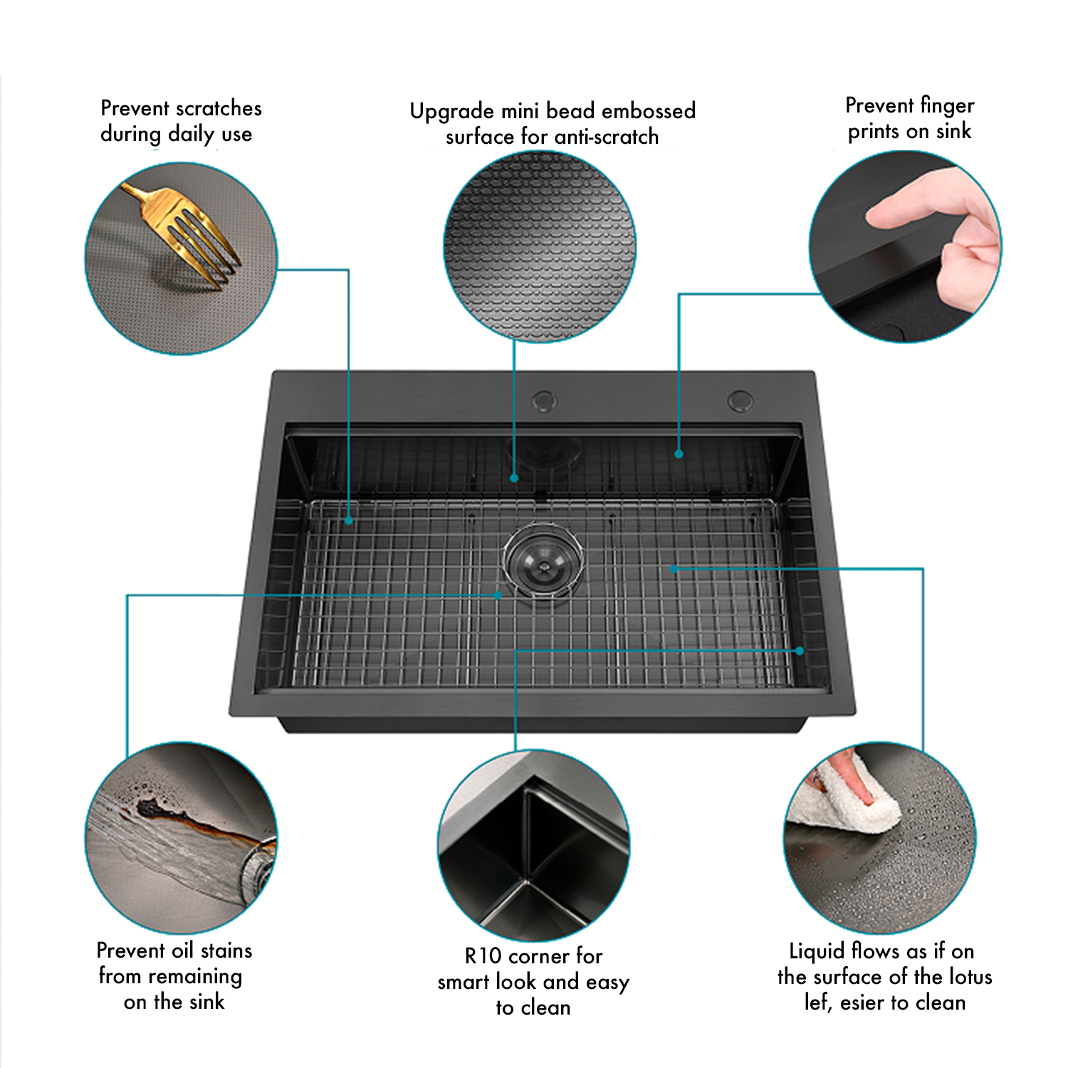 DAX Handmade Workstation Single Bowl Undermount Kitchen Sink NB - Stainless Steel 304 - 16 G - Acces
