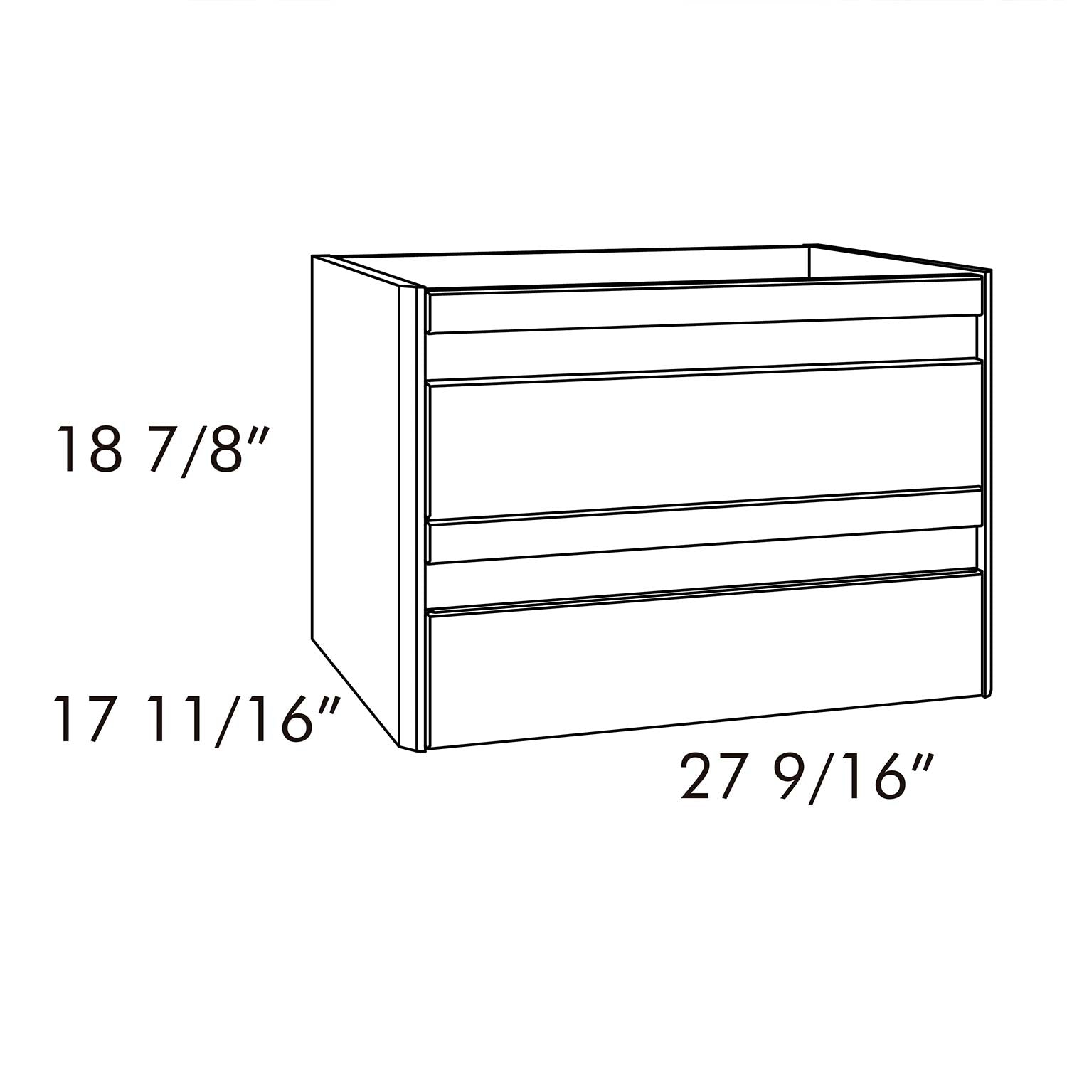 Line drawing of a rectangular object with dimensions labeled on a white background