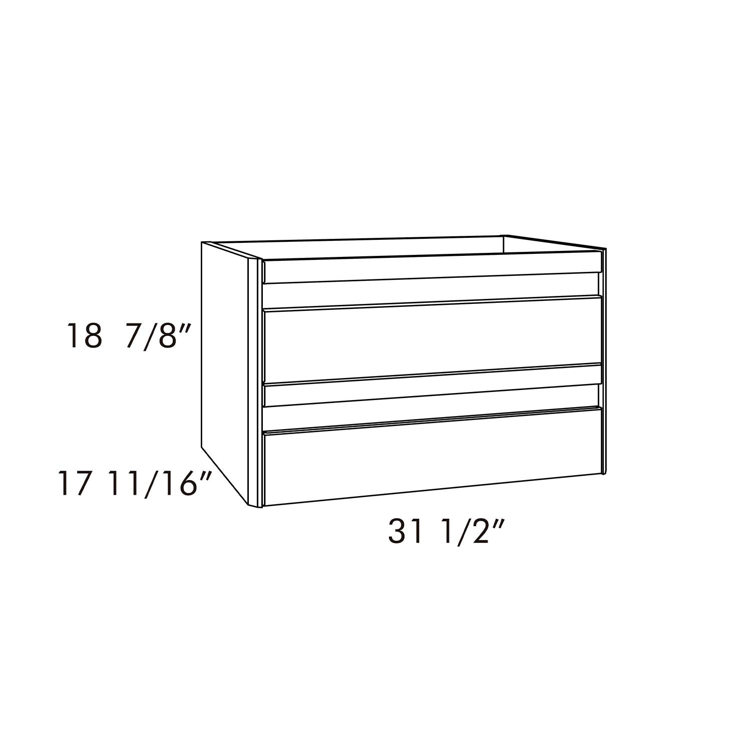 Line drawing of a rectangular object with dimensions labeled on a white background