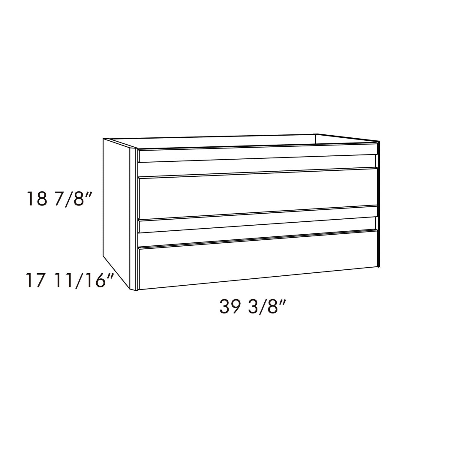 Dimensions of a rectangular object with measurements in inches on a white background